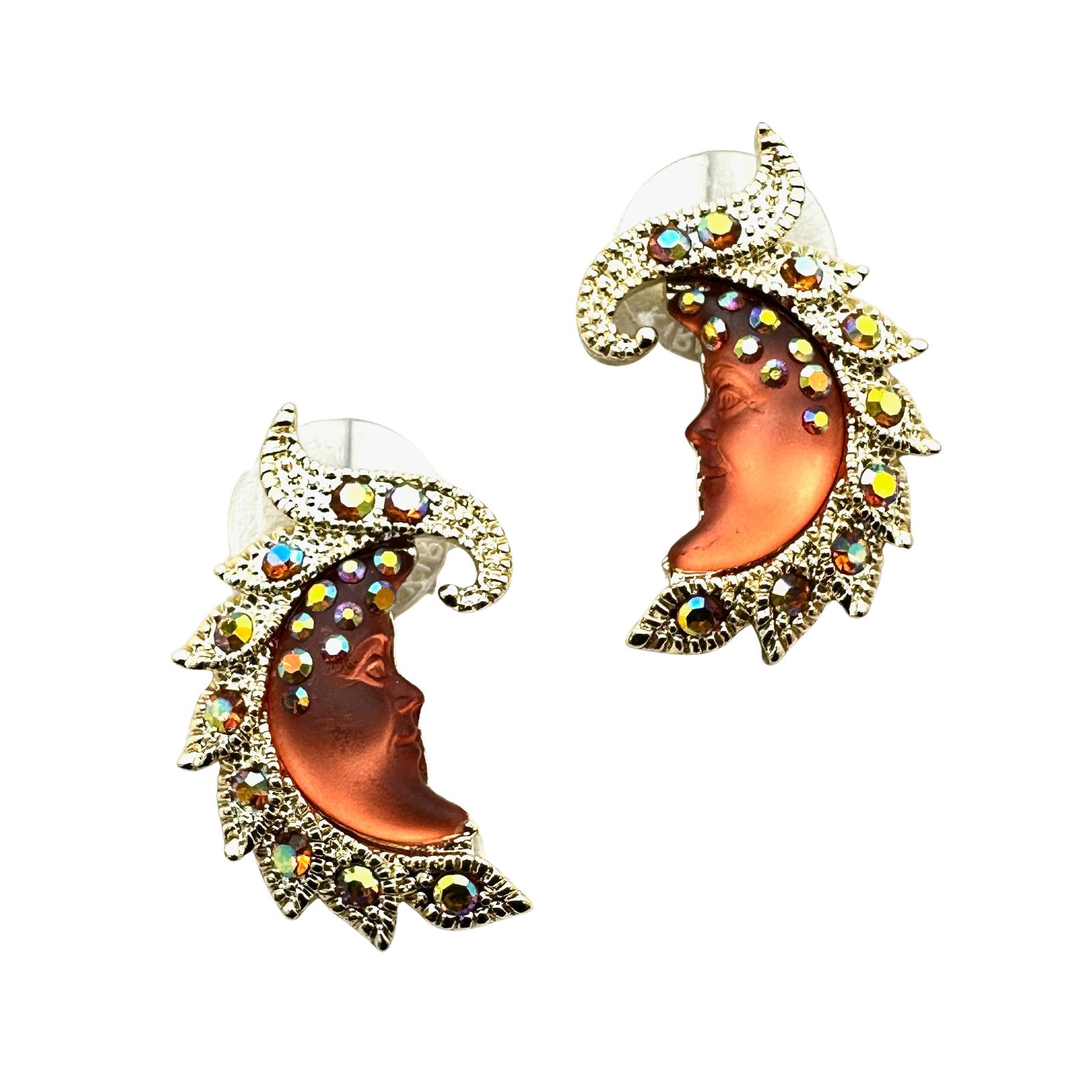 Kirks Folly Gold Tone Orange Seaview Moon Crystal Pierced Earrings (1 of 3)