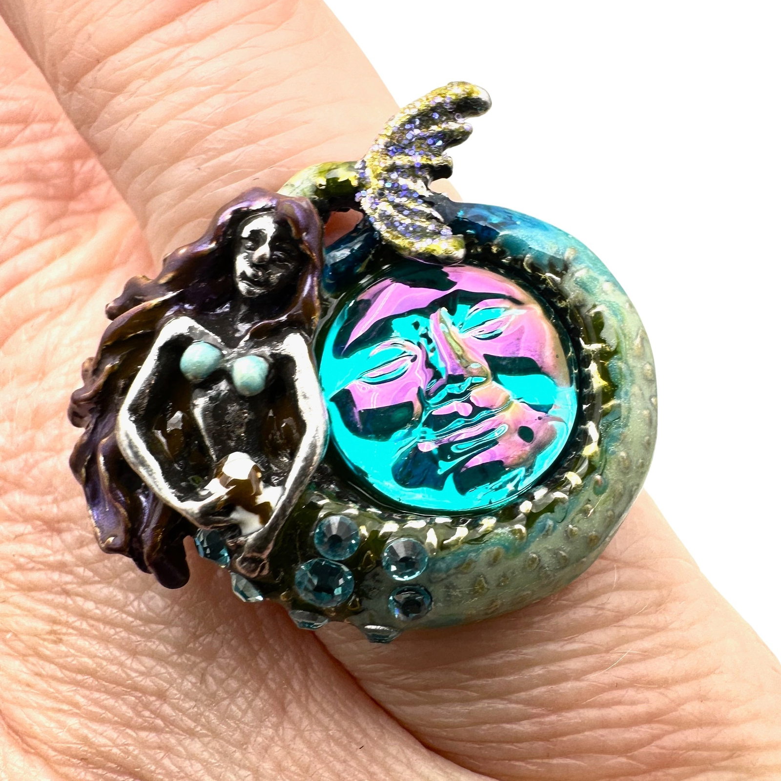 Kirks Folly Silver Tone Mermaid Blue Seaview Moon Ring Size 6.5: Kirks Folly Silver Tone Mermaid Blue Seaview Moon Ring Size 6.5