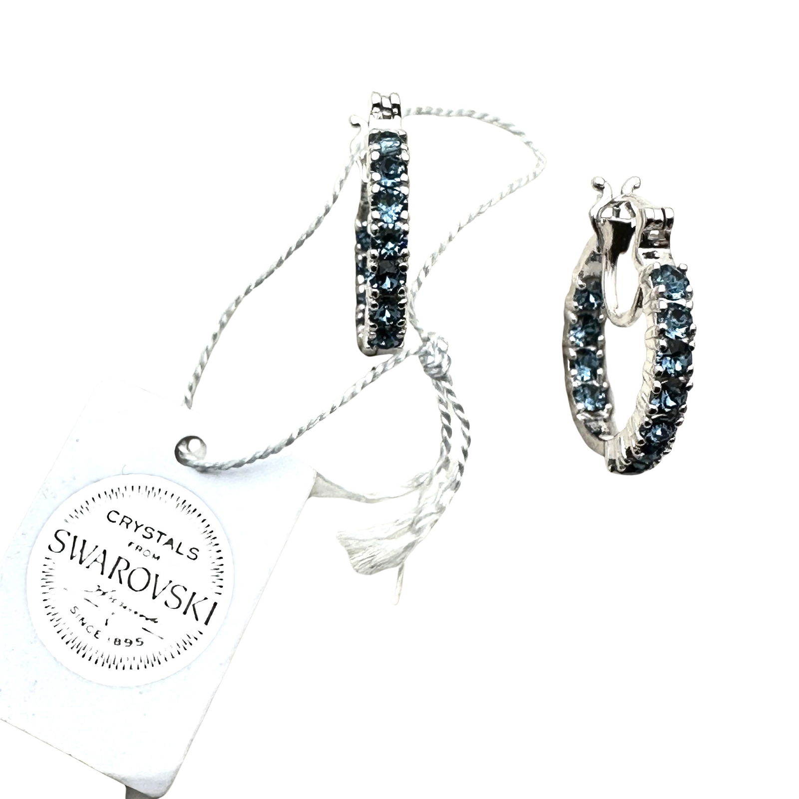 Swarovski Crystal Blue Inside Outside Silver Plated Pierced Hoops Original Tag (1 of 3)