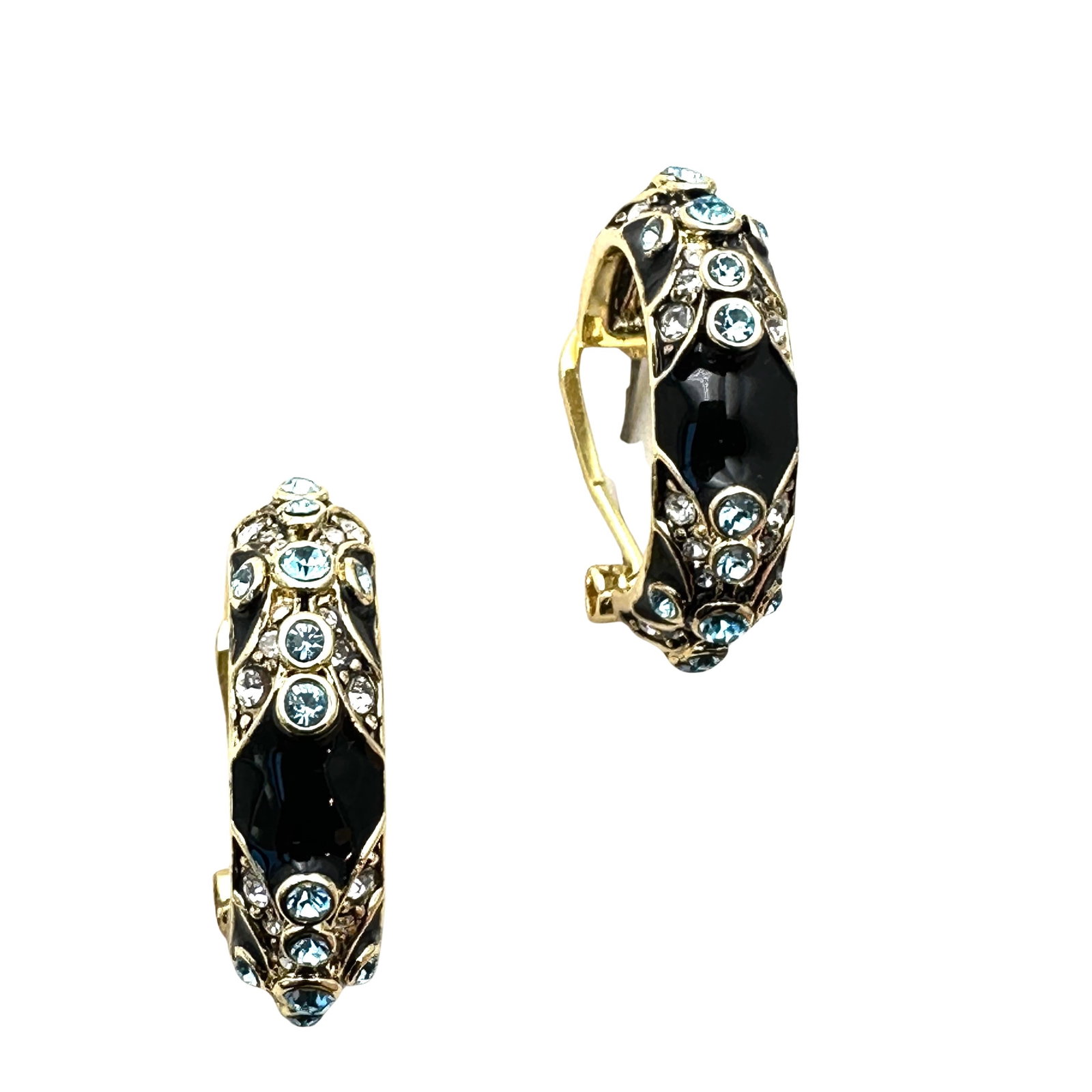 Heidi Daus Black Enamel Crystal Gold Tone Lever Back Earrings: Heidi Daus Black Enamel Crystal Gold Tone Lever Back Earrings