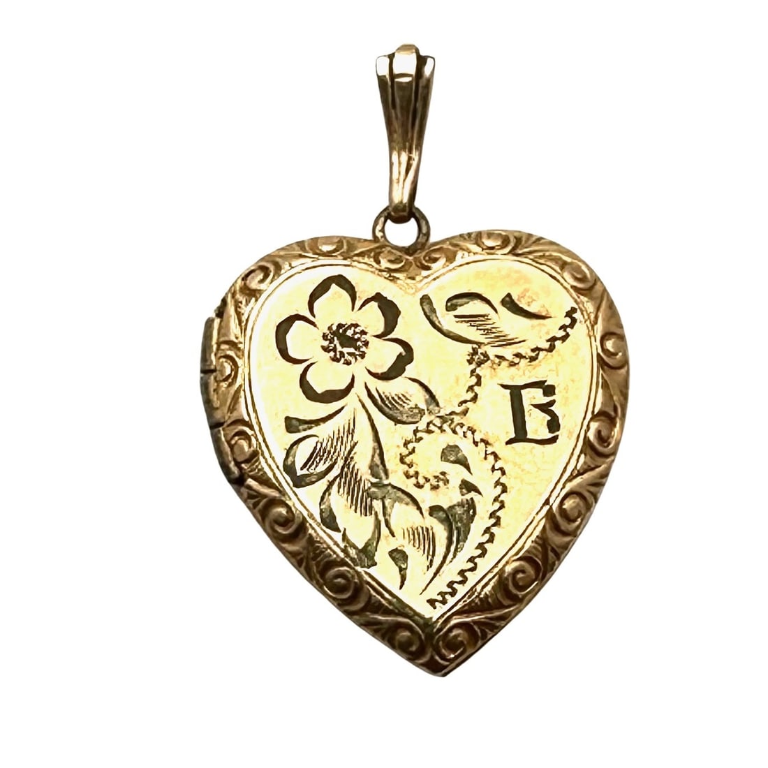 Antique Gold Filled Heart Picture Locket Pendant "B" On Locket Cover: Antique Gold Filled Heart Picture Locket Pendant "B" On Locket Cover