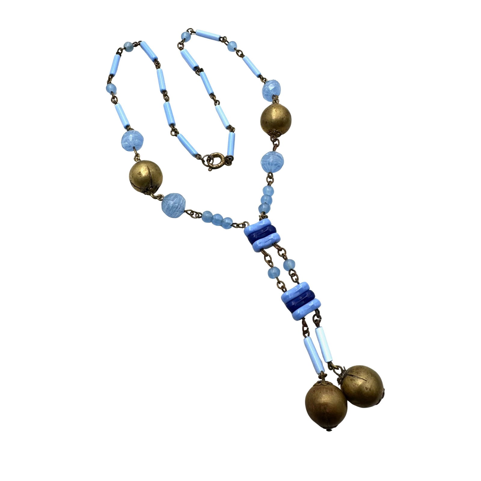 Antique Blue Czech Glass Necklace 16 Inch Length: Antique Blue Czech Glass Necklace 16 Inch Length