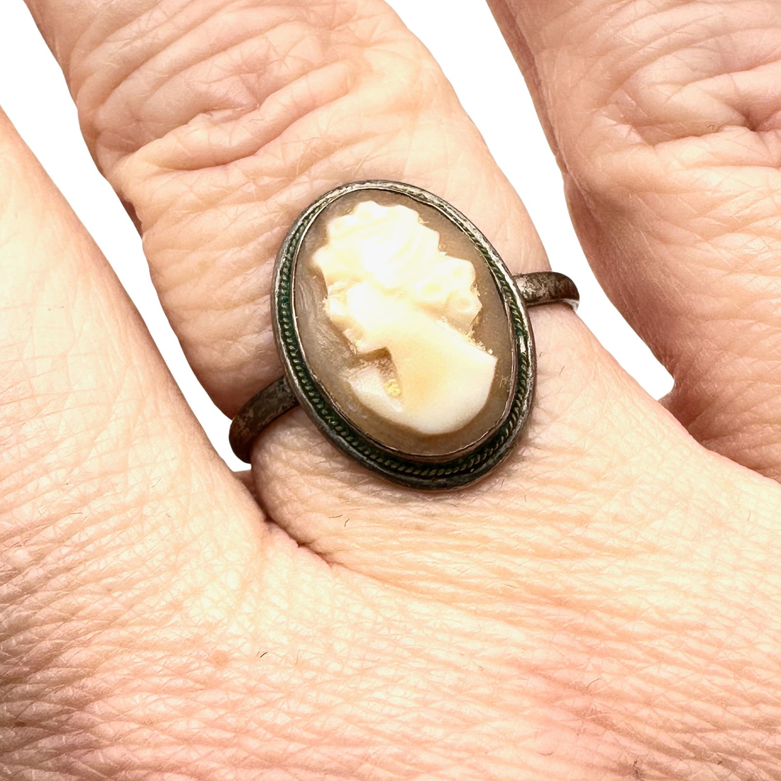 Antique Carved Shell Cameo Sterling Silver Ring Size 9.25 (1 of 3)