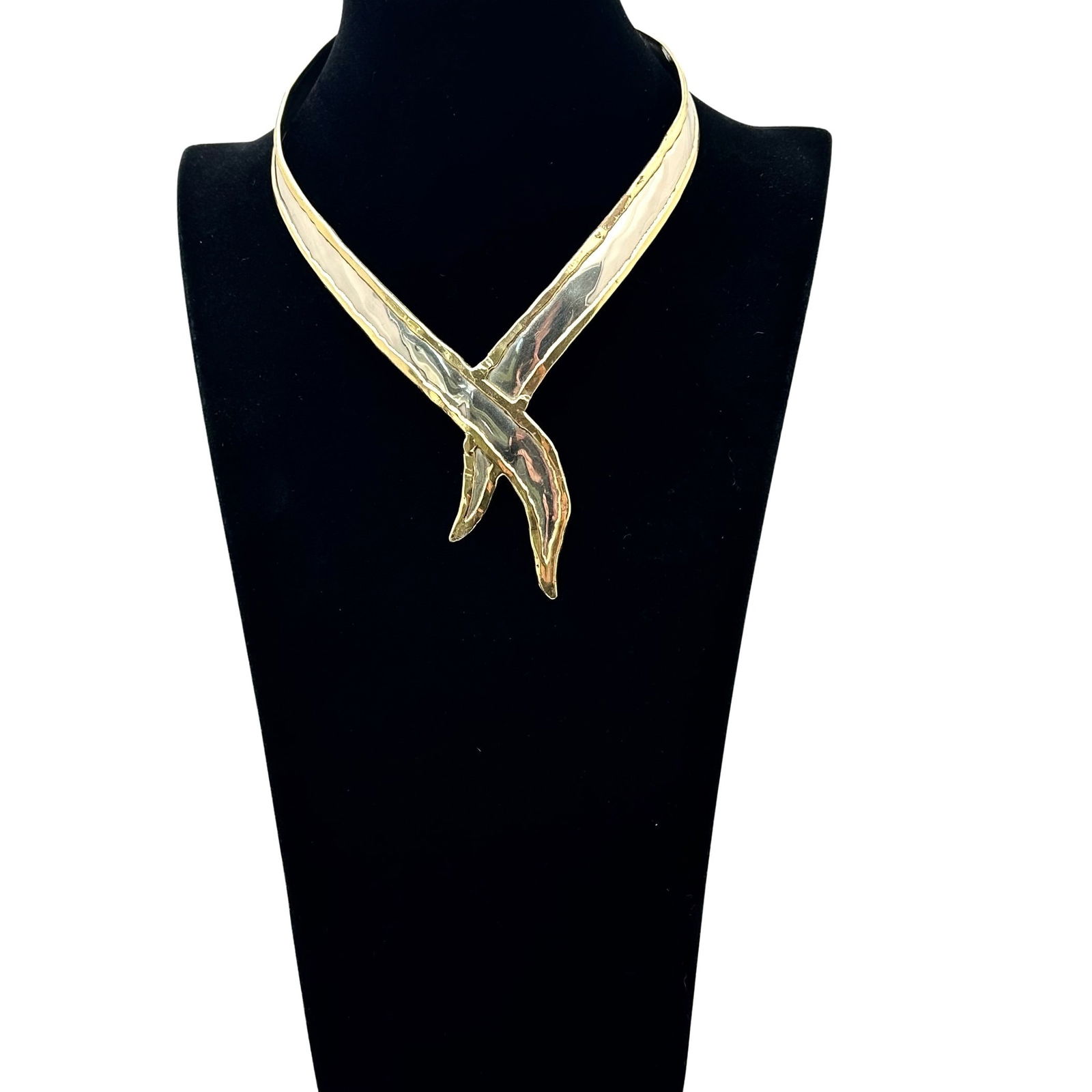 Vintage Brutalist Brass Silver Torque Necklace Mixed Metals (1 of 3)