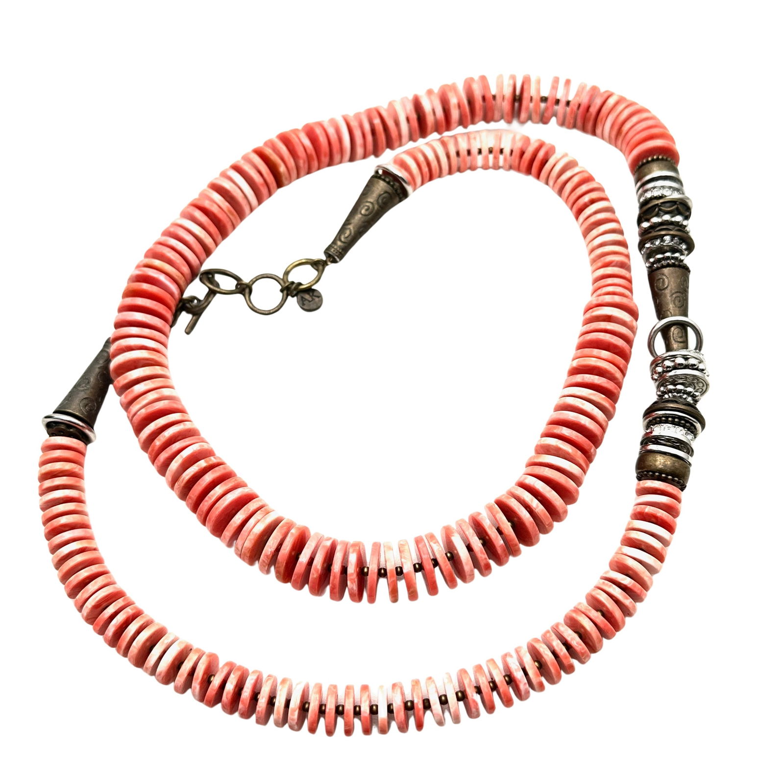 Vintage Anne Klein Faux Coral Southwest Style Necklace Silver Tone Lucite: Vintage Anne Klein Faux Coral Southwest Style Necklace Silver Tone Lucite