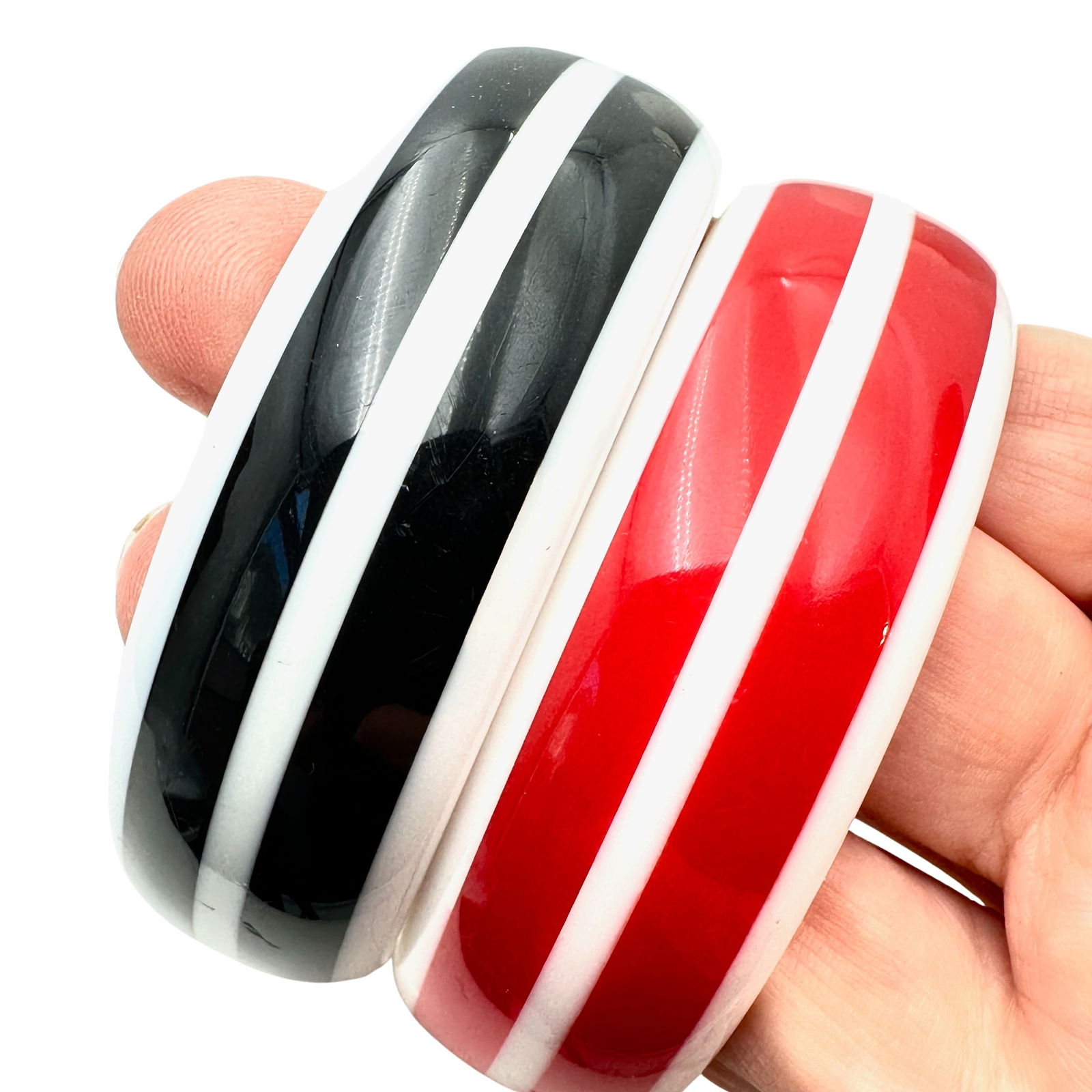 Vintage Group of Lucite Bangle Bracelets Red White Black Striped Retro (1 of 3)