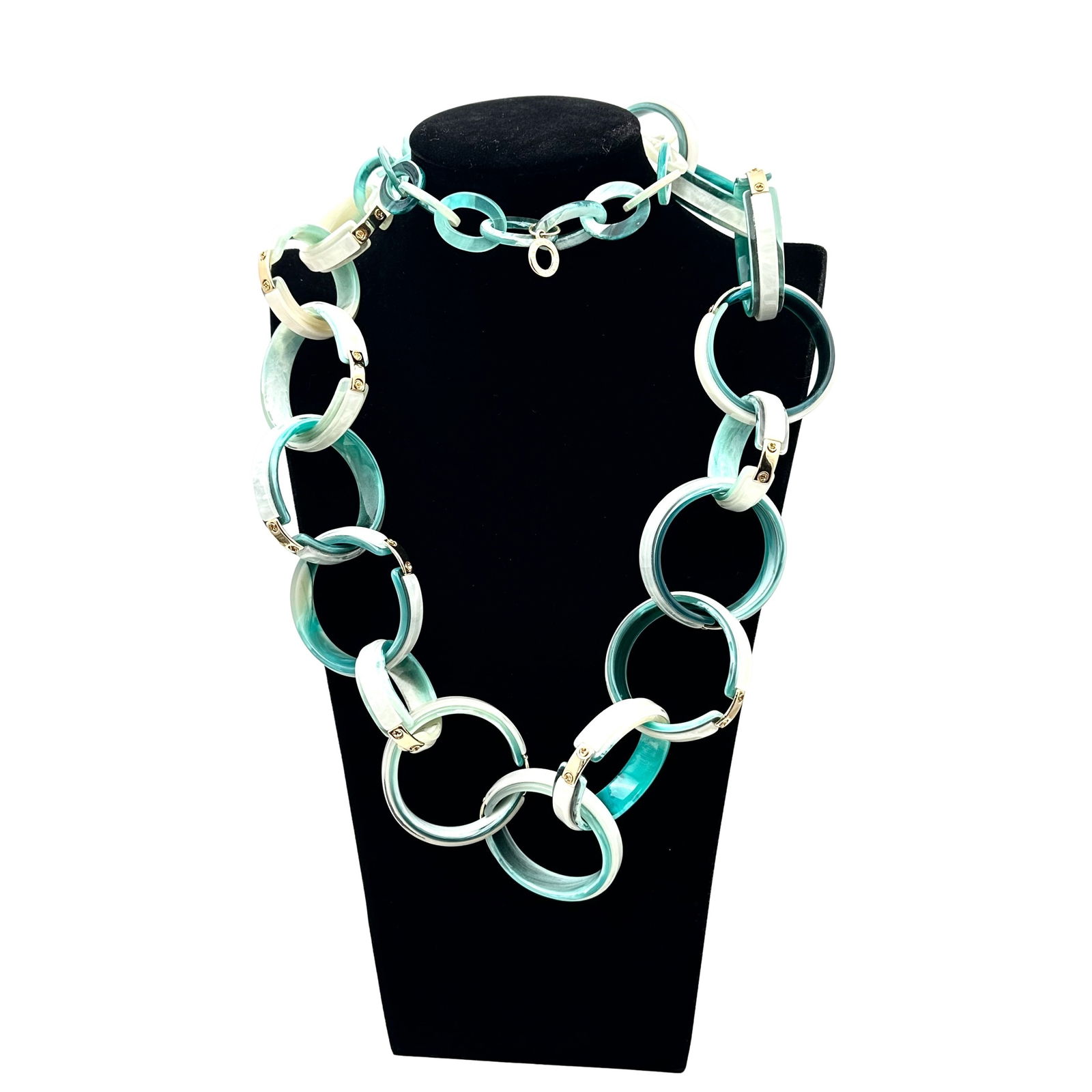 Rush By Denis And Charles On Trend Blue Green White Lucite Link Necklace 34 Inch: Rush By Denis And Charles On Trend Blue Green White Lucite Link Necklace 34 Inch