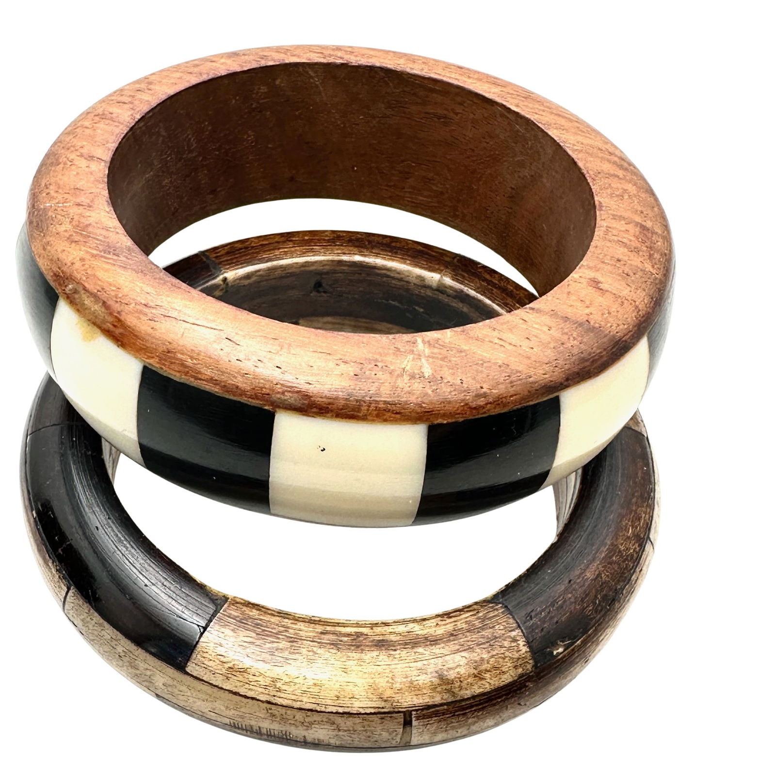 Vintage Group Bangle Bracelets Wood Inlay Pearl Black Onyx Bohemian: Vintage Group Bangle Bracelets Wood Inlay Pearl Black Onyx Bohemian