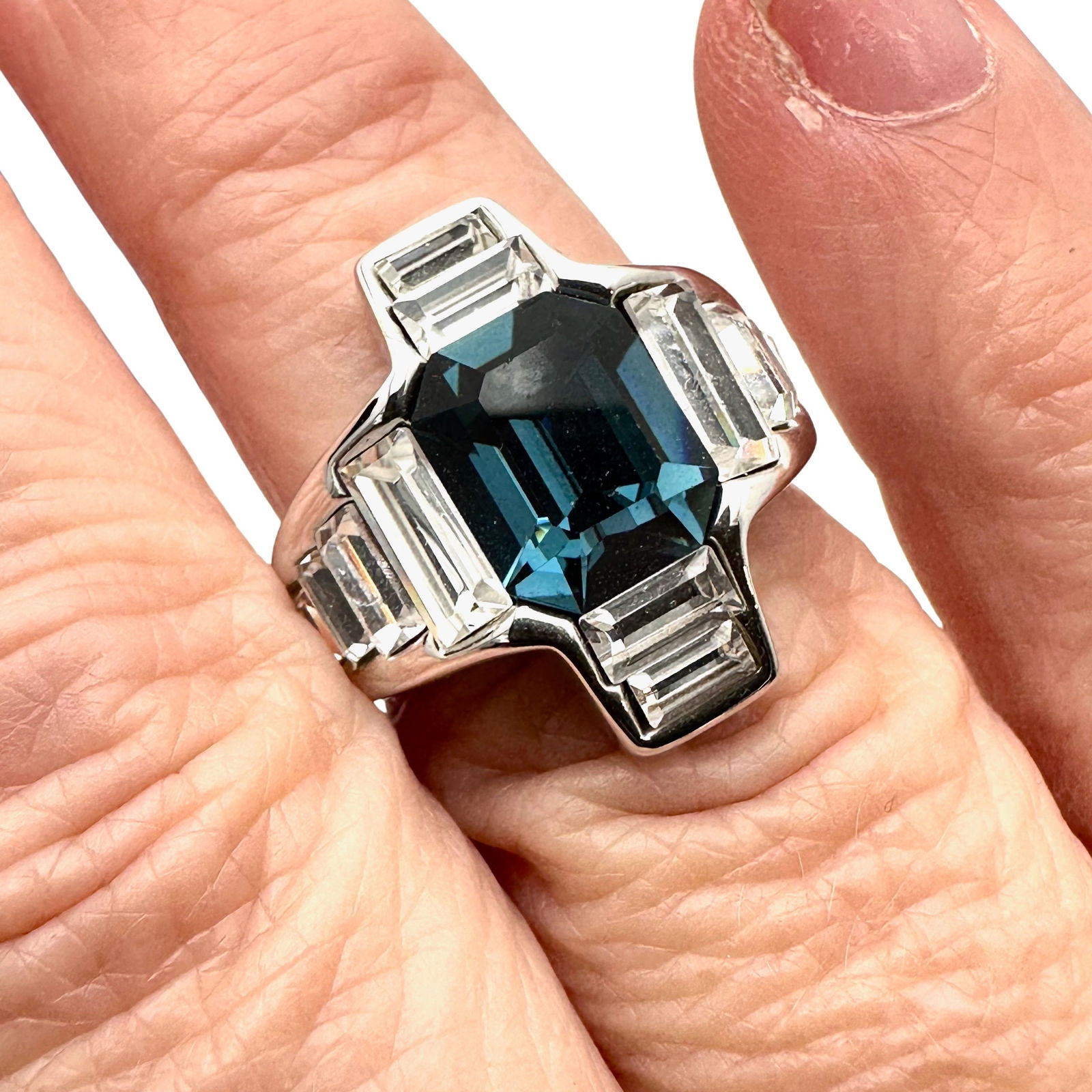 Blue Clear Crystal Silver Plated Ring Size 7 Original Box Unworn Condition (1 of 3)