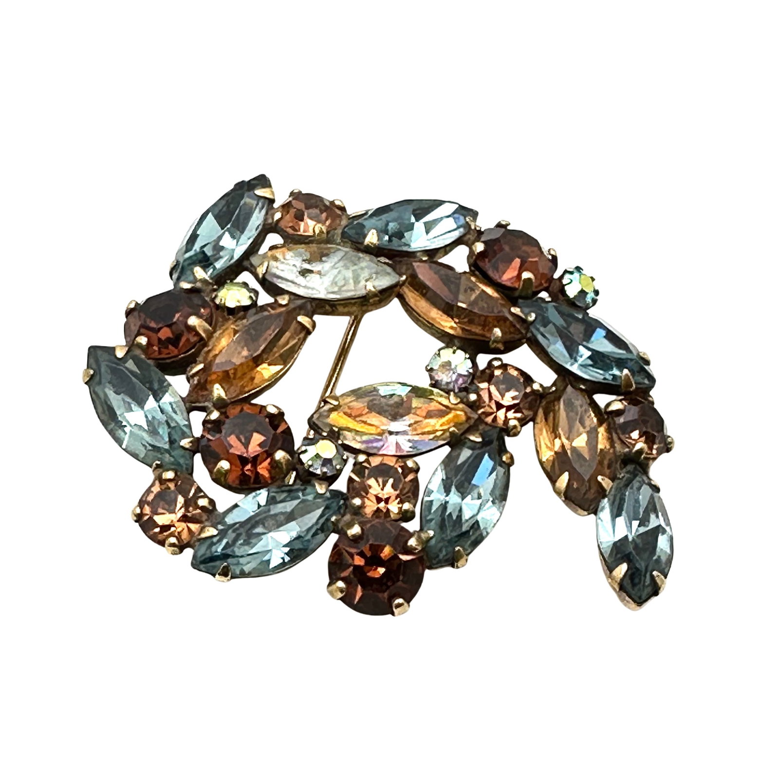 Vintage Weiss Brooch Grey Amber Gold Tone Brooch Pin: Vintage Weiss Brooch Grey Amber Gold Tone Brooch Pin