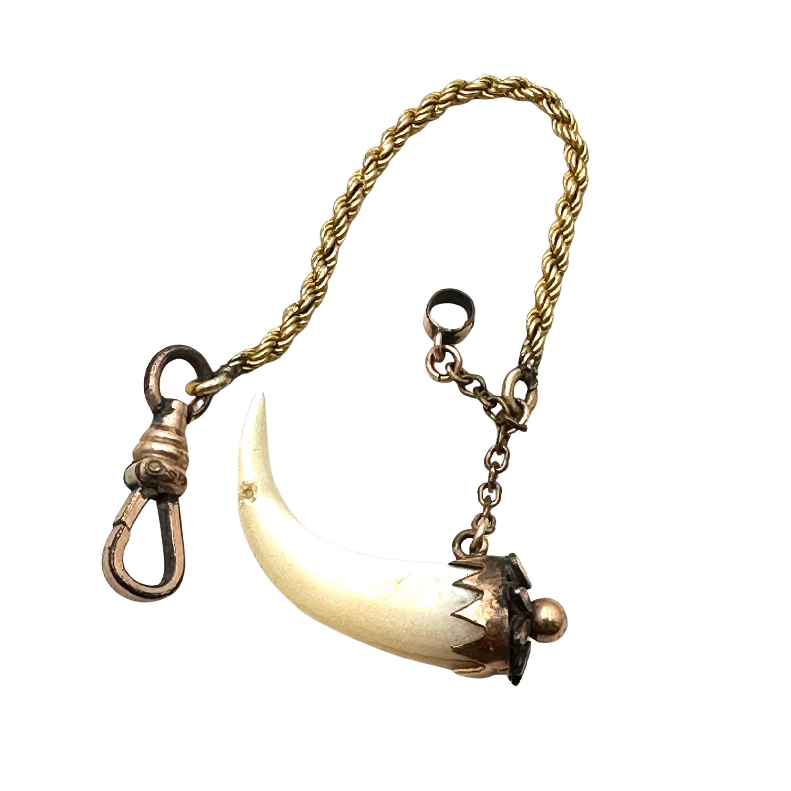 Antique Victorian Gold Filled Partial Pocket Watch Chain Carved Pearl Horn Fob (1 of 3)