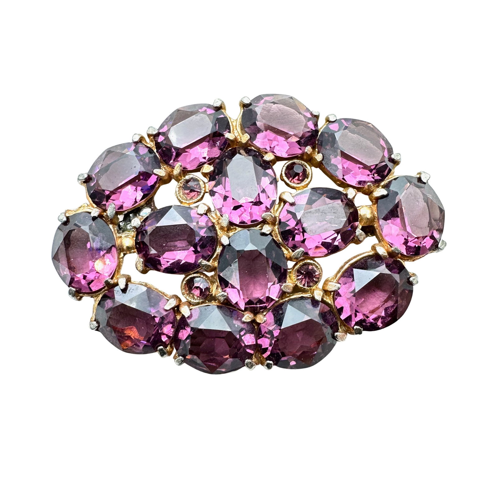 Vintage Purple Czech Glass Gold Over Pot Metal Brooch 2.5 Inch: Vintage Purple Czech Glass Gold Over Pot Metal Brooch 2.5 Inch