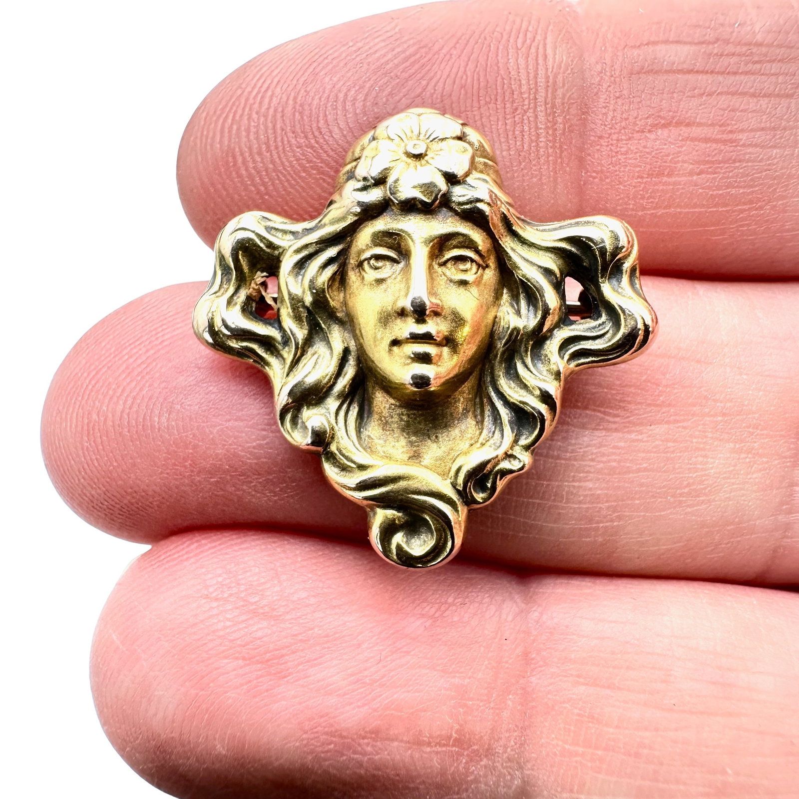 Antique Art Nouveau Lady Pocket Watch Pin Brooch 1 Inch Gold Filled: Antique Art Nouveau Lady Pocket Watch Pin Brooch 1 Inch Gold Filled