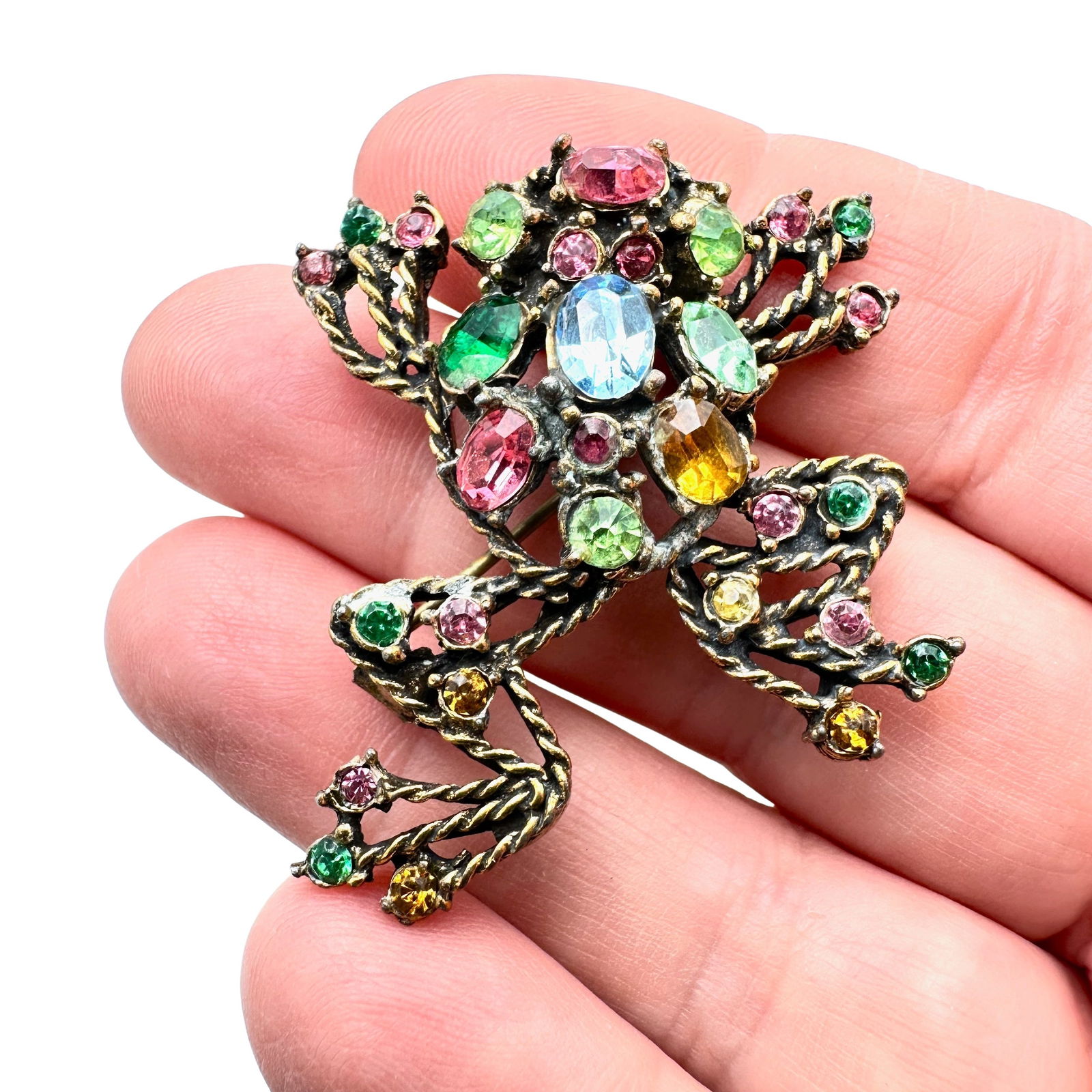 Vintage Pastel Glass Rhinestone Frog Brooch Possibly Unsigned Designer (1 of 3)