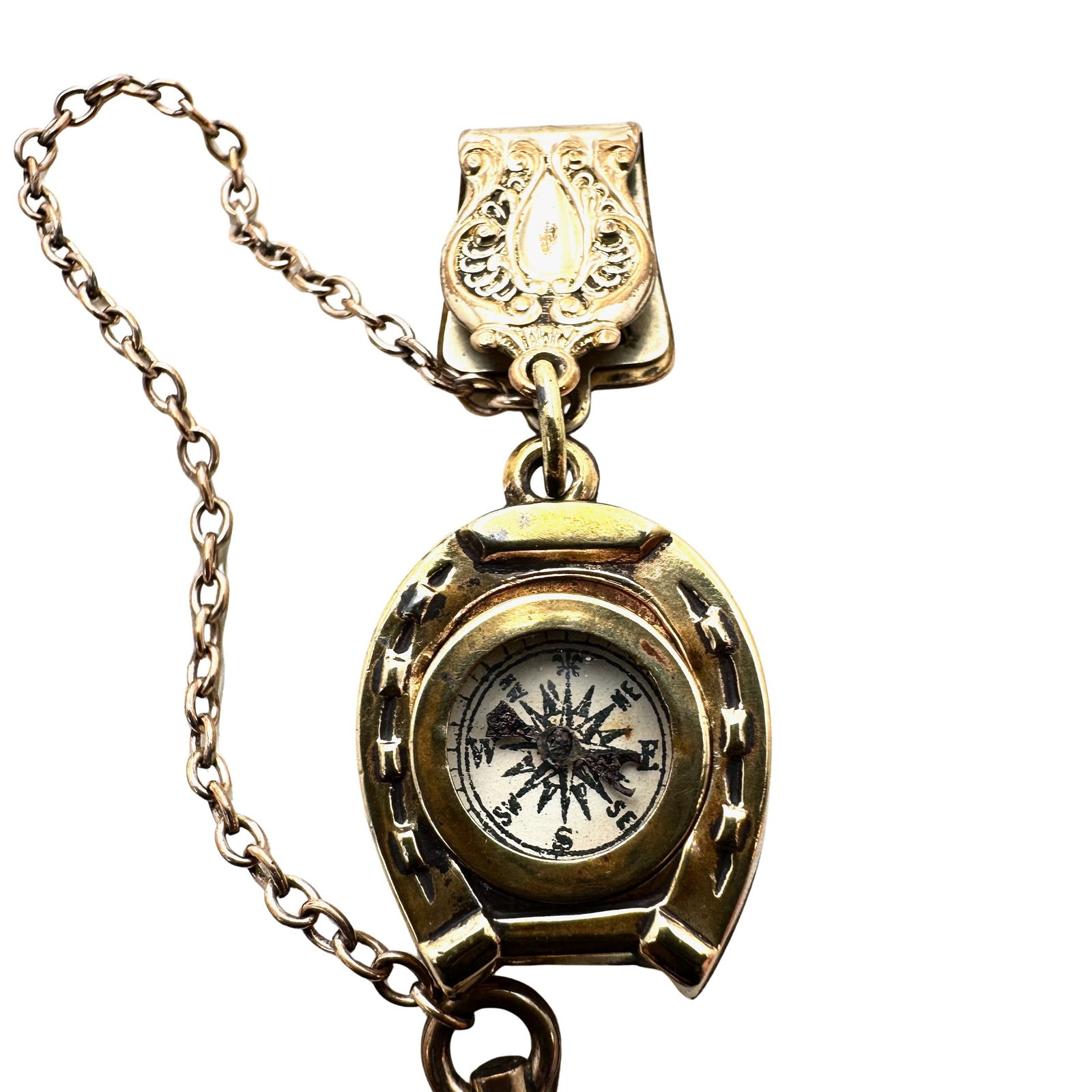 Antique Victorian Gold Filled Pocket Watch Chain Horse Shoe Compass Fob (1 of 3)