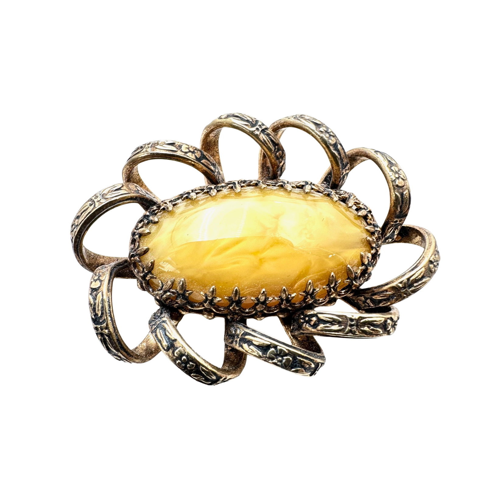 Antique Victorian YEllow Czech Glass Gold Filled Brooch Pin Unusual 1.5 Inch: Antique Victorian YEllow Czech Glass Gold Filled Brooch Pin Unusual 1.5 Inch