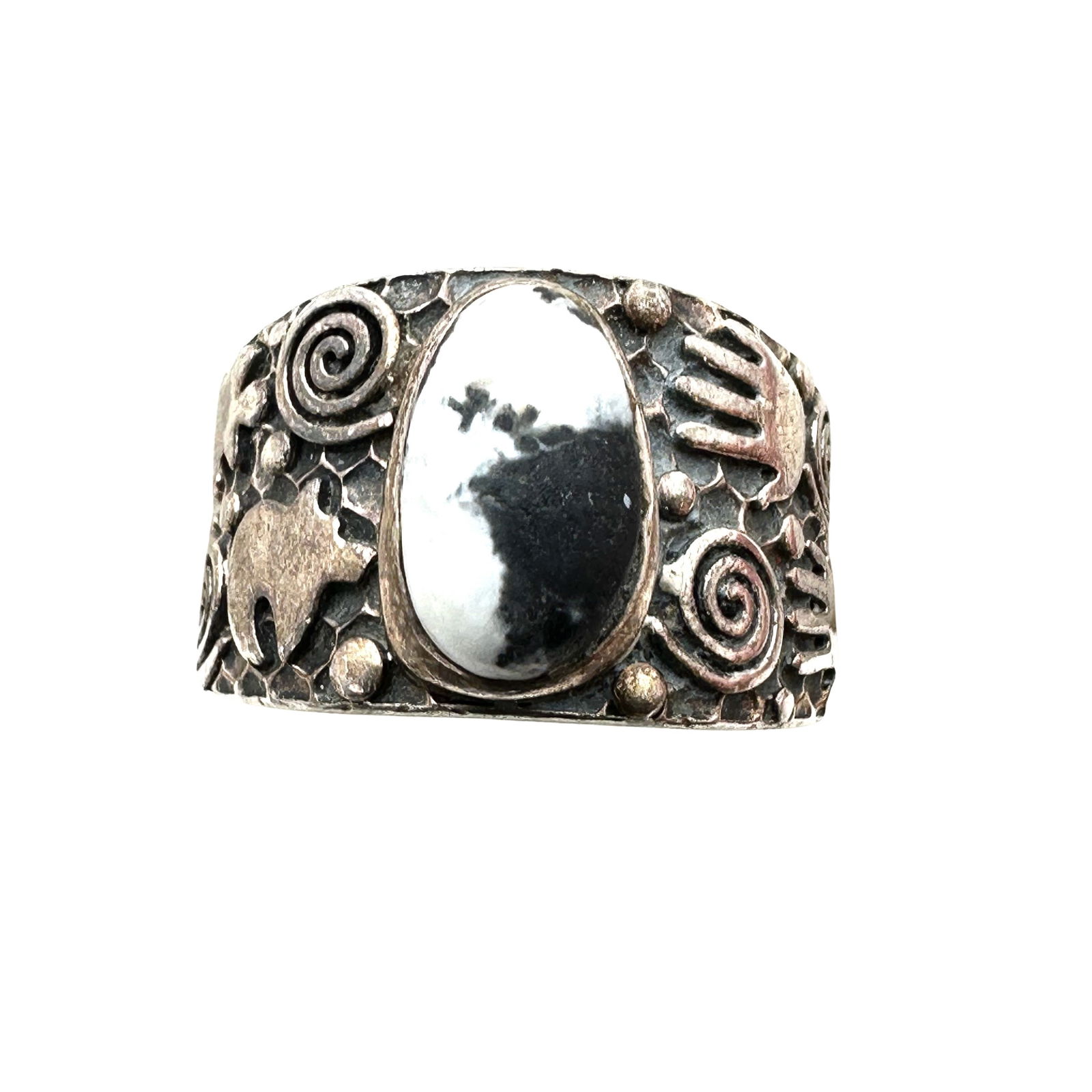 Black White Gemstone Sterling Silver Ring Size 9 Southwest Style (1 of 3)