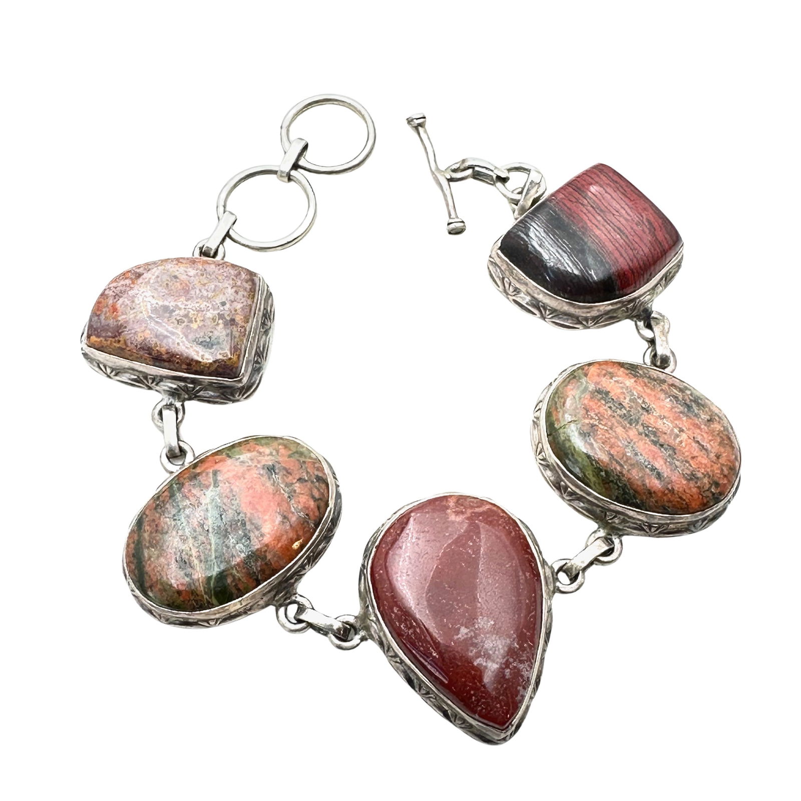 Multi Gemstone Sterling Silver Bracelet Fits Up to 7.5 Inch 42 Grams (1 of 3)