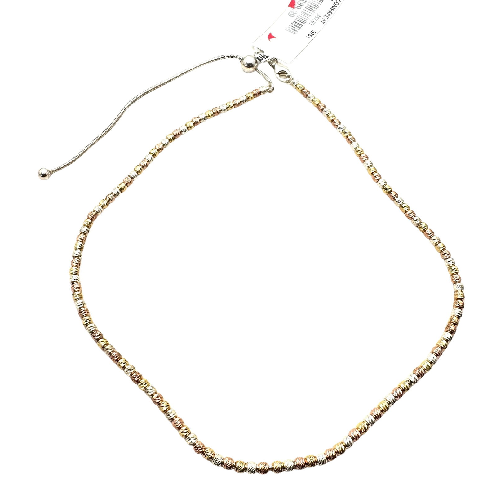 Italy Tri Color Sterling Silver Bead Necklace Adjustable Length Up to 17 Inch: Italy Tri Color Sterling Silver Bead Necklace Adjustable Length Up to 17 Inch