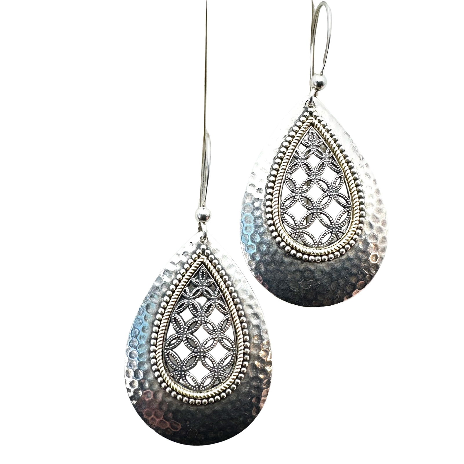 Hammered Sterling Silver Pierced Chandelier Earrings Hallmarked AE 2.5 Inch (1 of 3)