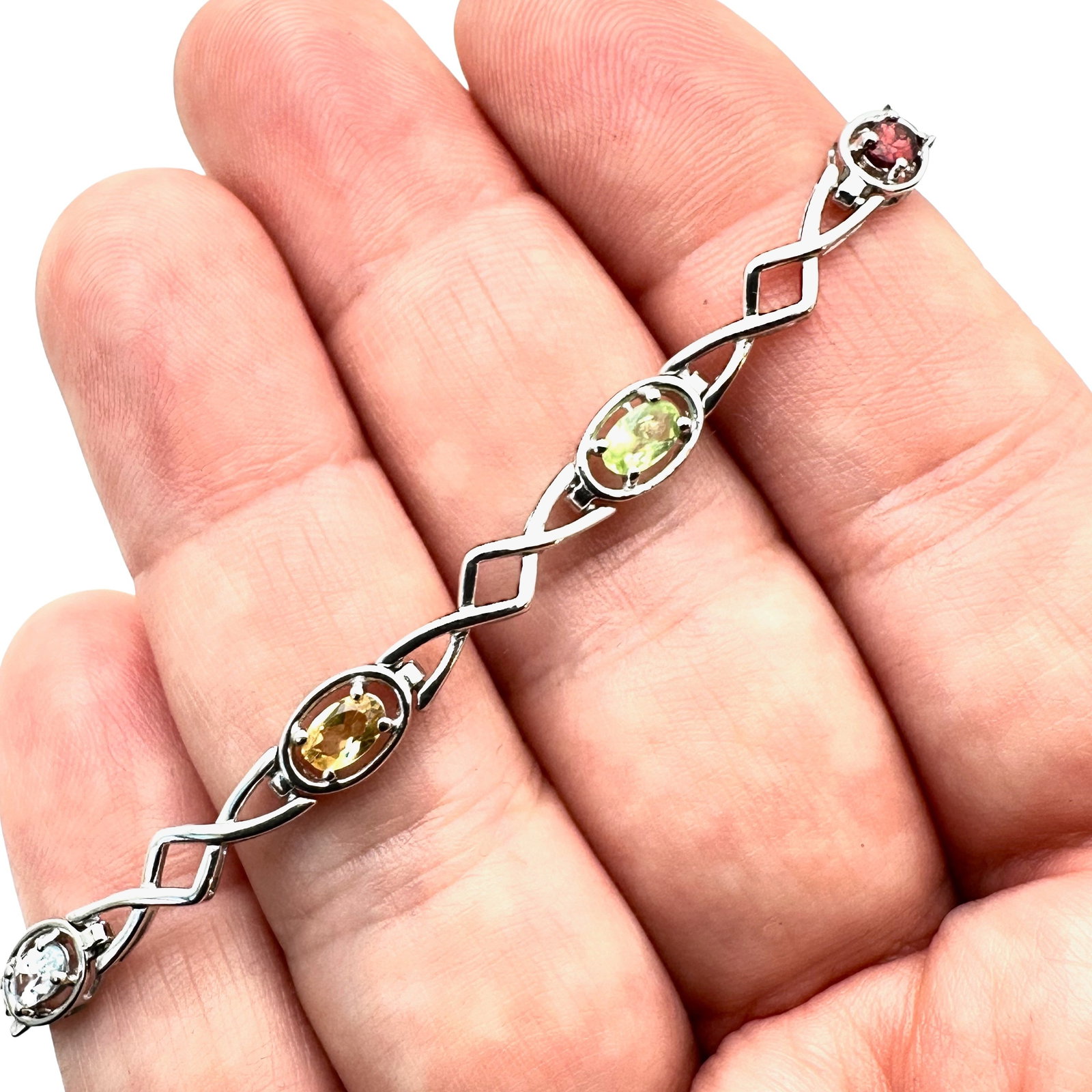Multi Gemstone multicolor Sterling Silver Tennis Style Bracelet 7.25 Inch: Multi Gemstone multicolor Sterling Silver Tennis Style Bracelet 7.25 Inch
