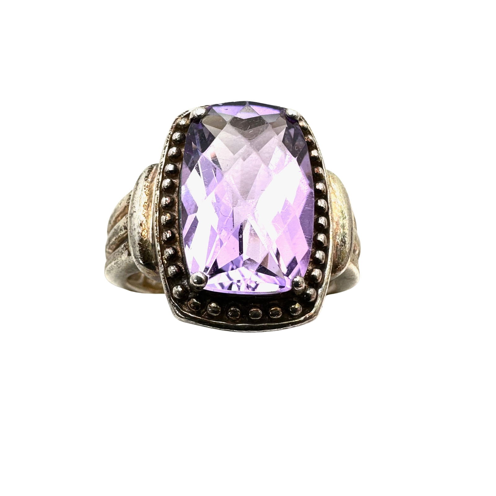 Cushion Cut Amethyst Sterling Silver Ring Size 9 And 10 Grams Weight (1 of 3)
