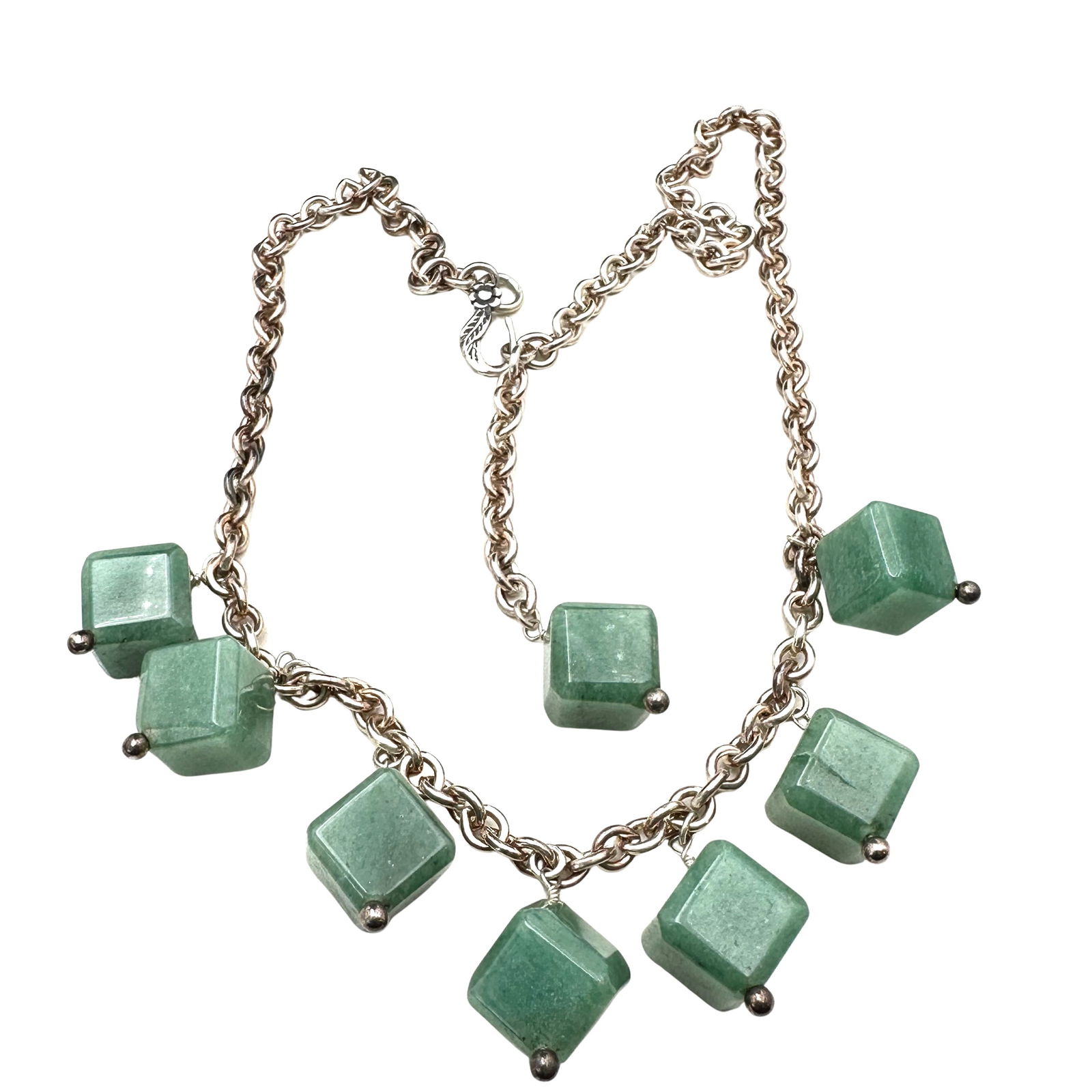 Green Jade Sterling Silver Necklace 18 Inch 59 Grams: Green Jade Sterling Silver Necklace 18 Inch 59 Grams