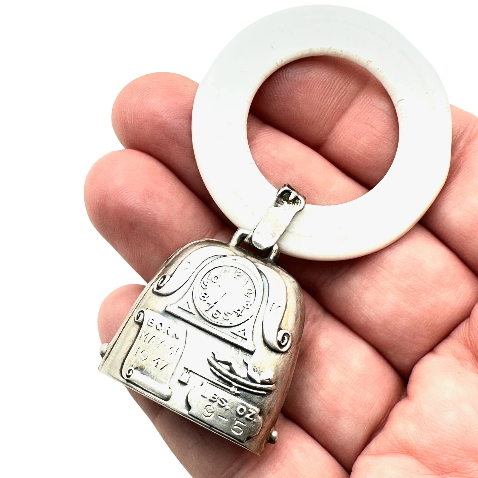 Vintage Mid Century Sterling Silver Baby Rattle 1947: Vintage Mid Century Sterling Silver Baby Rattle 1947