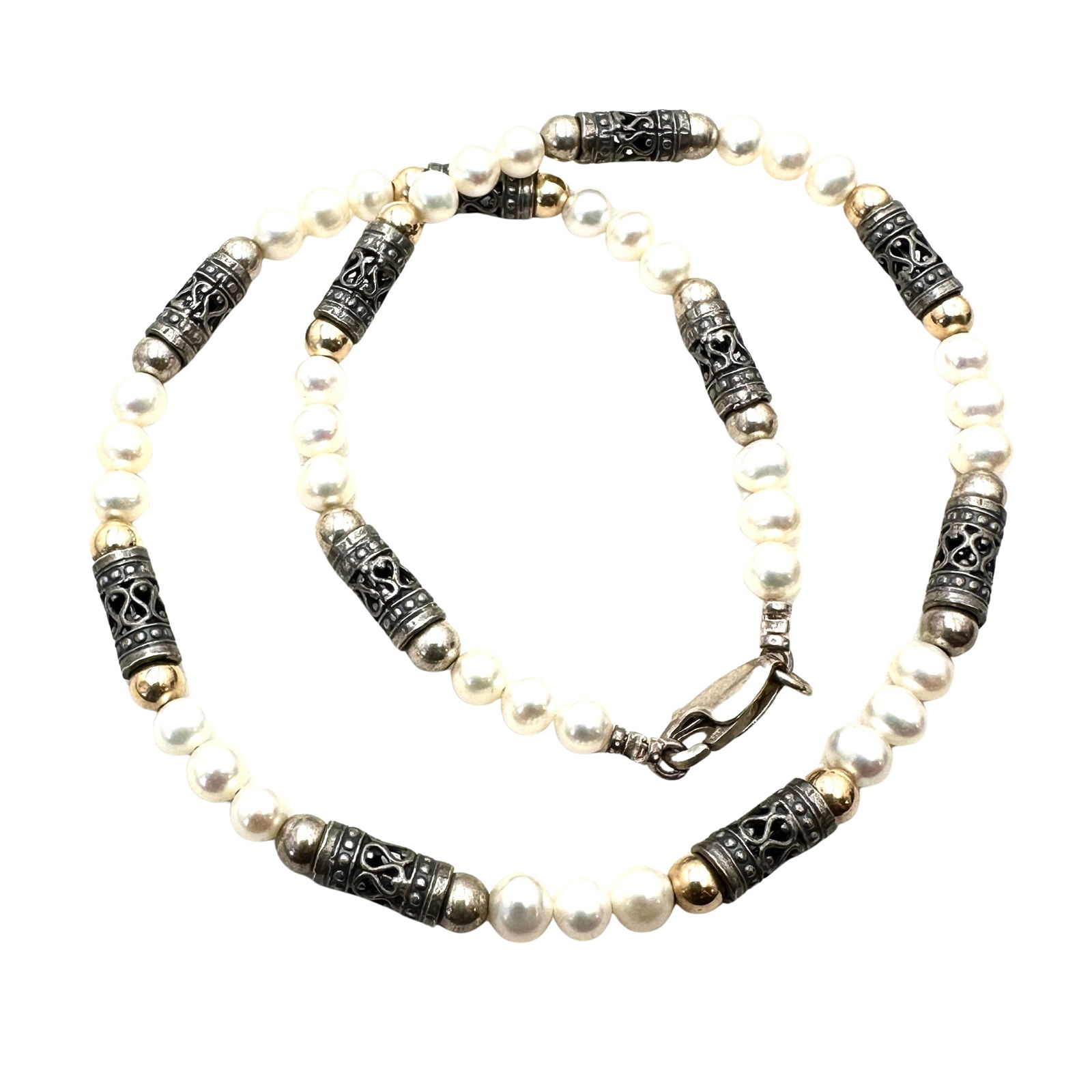 Sterling Silver Gold Accents Pearl Necklace 16 Inch: Sterling Silver Gold Accents Pearl Necklace 16 Inch