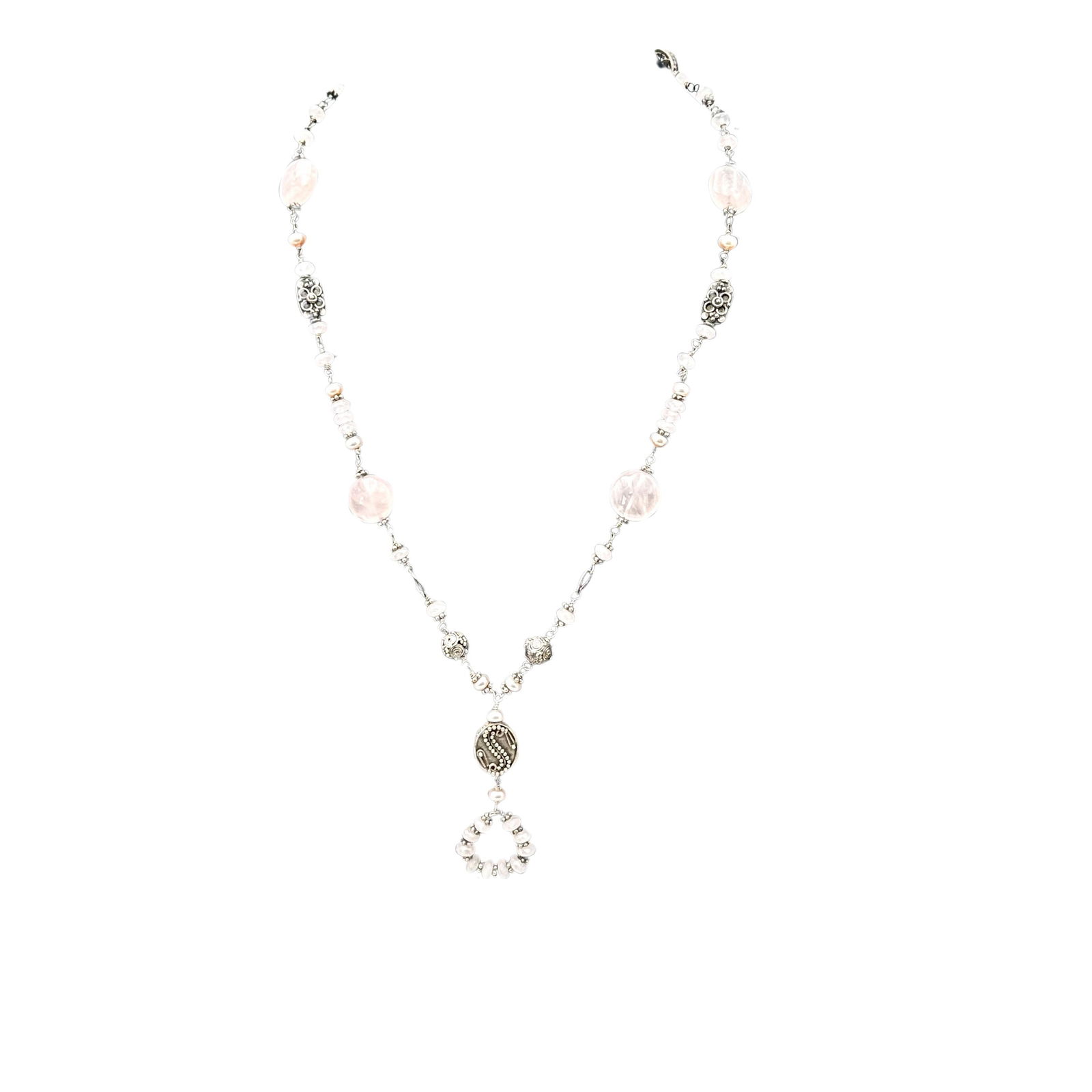 Pink Rose Quartz Sterling Silver Necklace 20 Inch Length: Pink Rose Quartz Sterling Silver Necklace 20 Inch Length