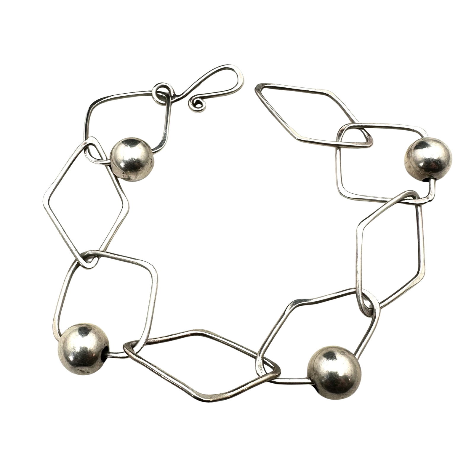 Sterling Silver Large Link Ball Bead Bracelet 8 Inch (1 of 3)