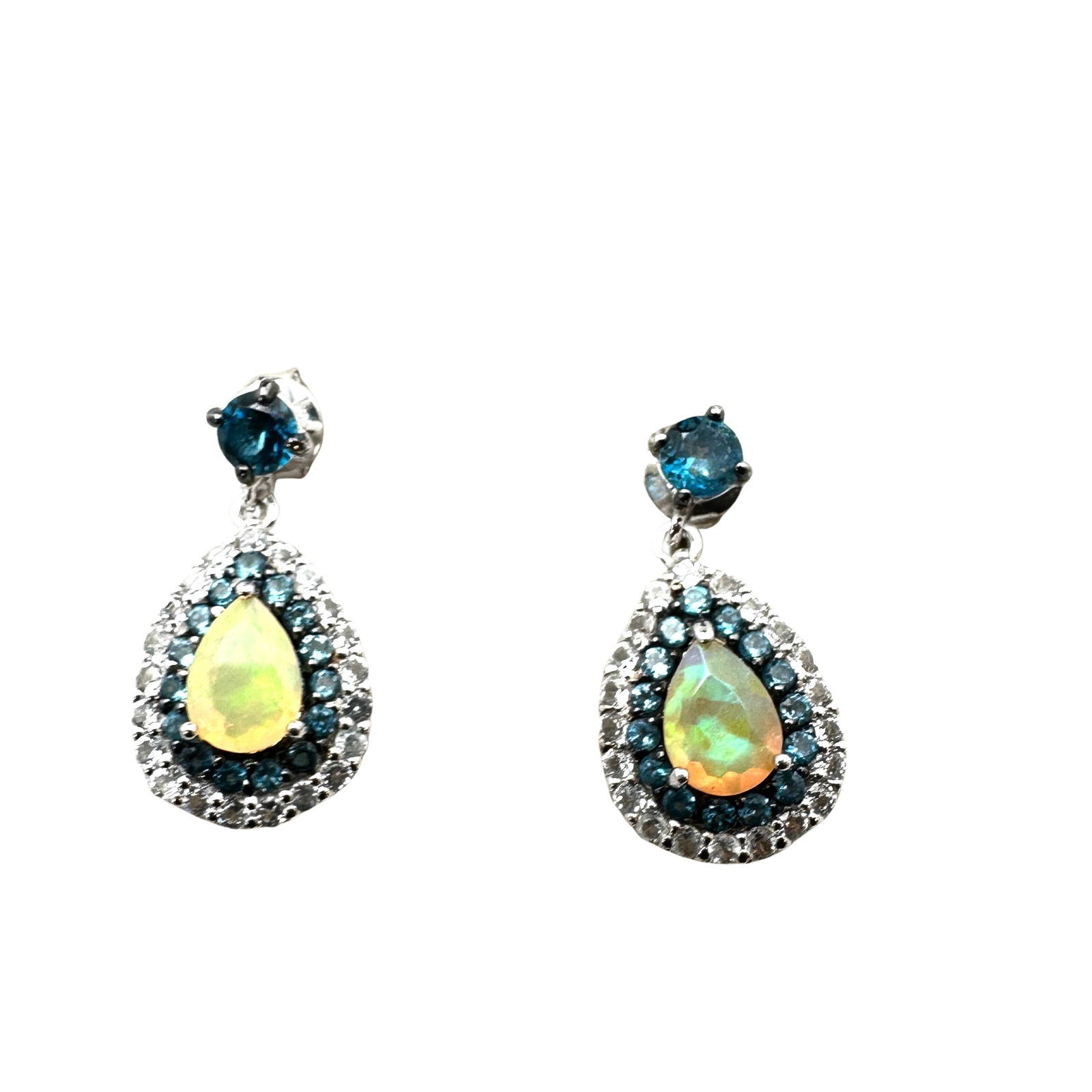 Opal Blue Gemstone Sterling Silver Pierced Earrings 3/4 Inch (1 of 3)