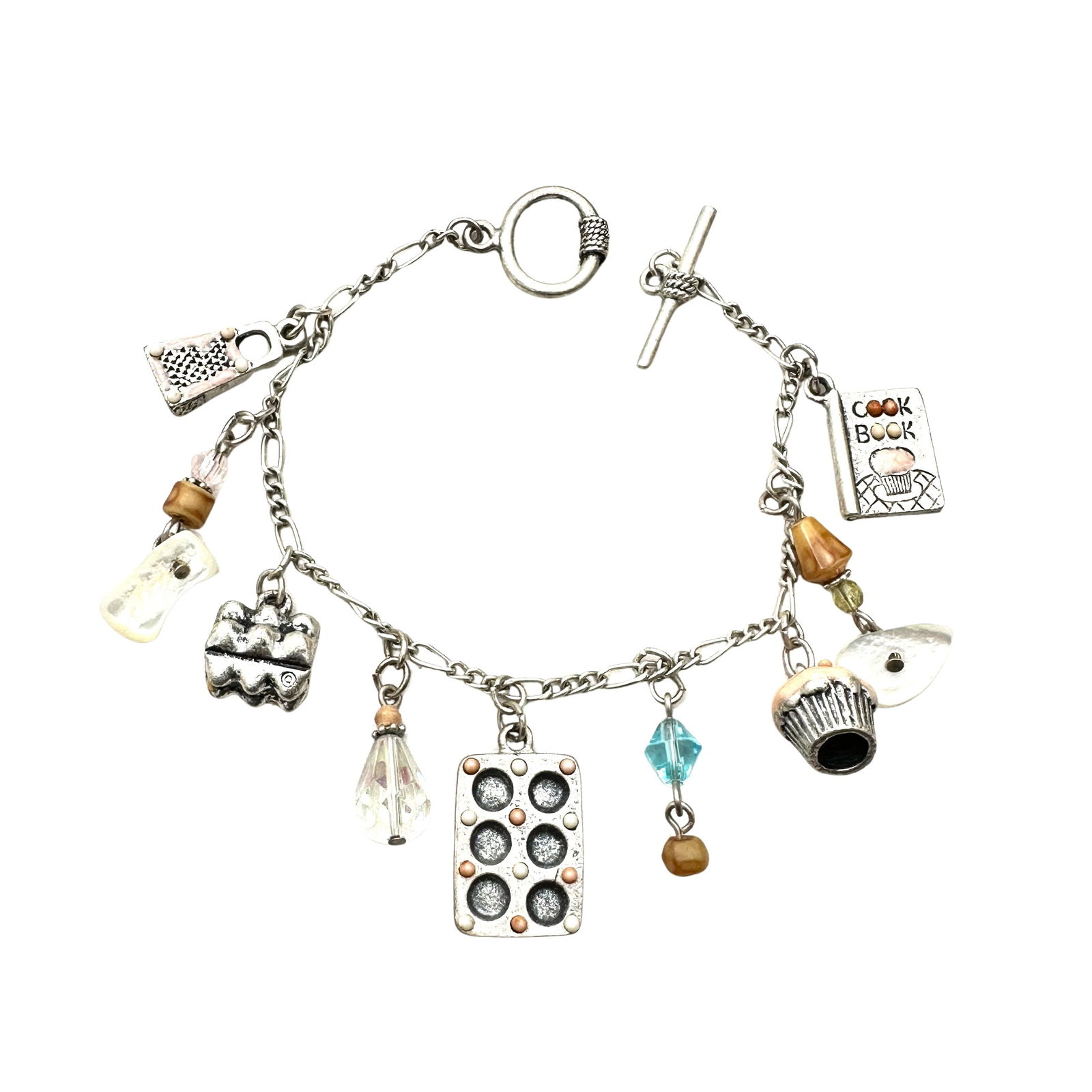 Sweet Bakers Charm Bracelet Silver Tone Cook Book Eggs Cupcake (1 of 3)