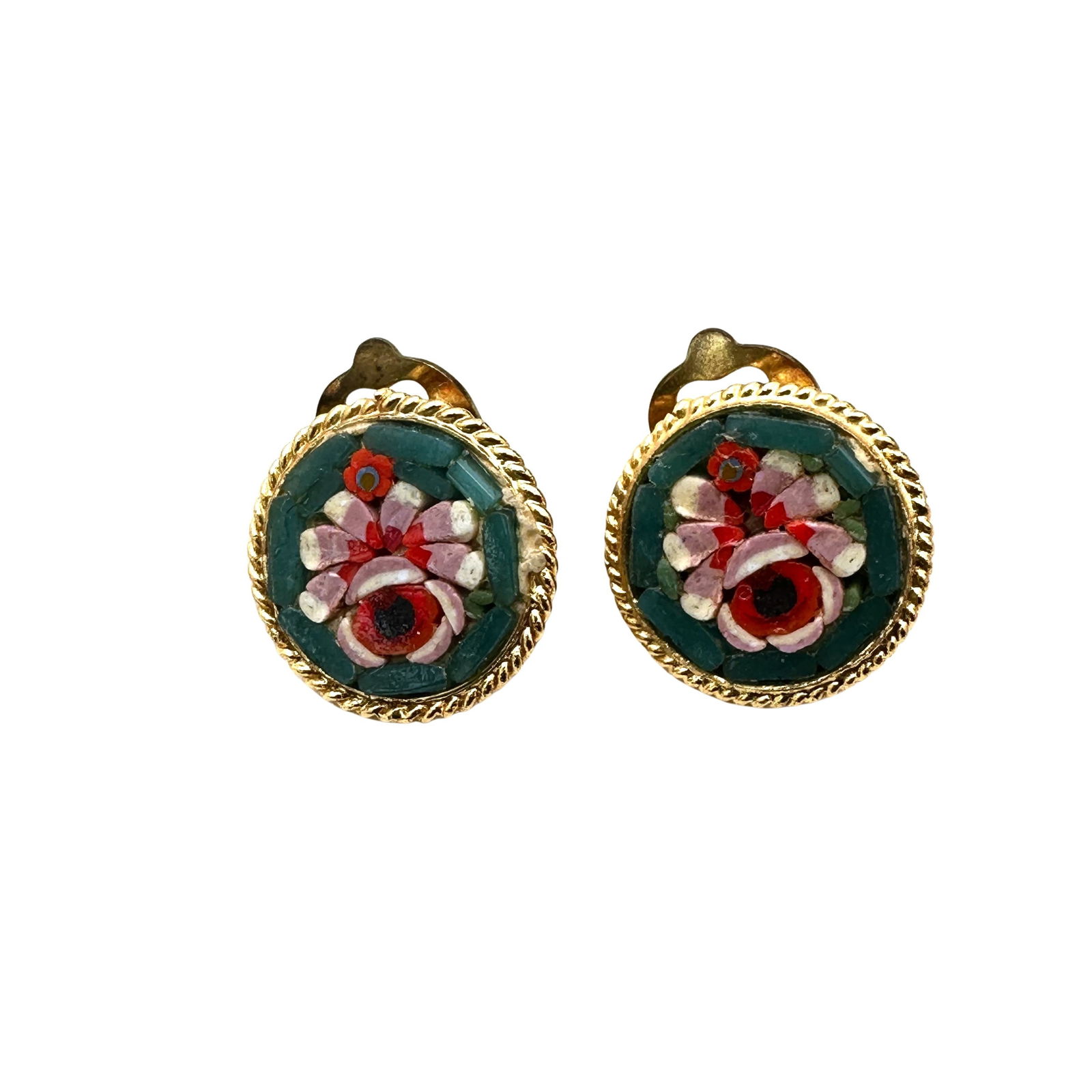Vintage Italian Micro Mosaic Gold Tone Clip Earrings (1 of 3)