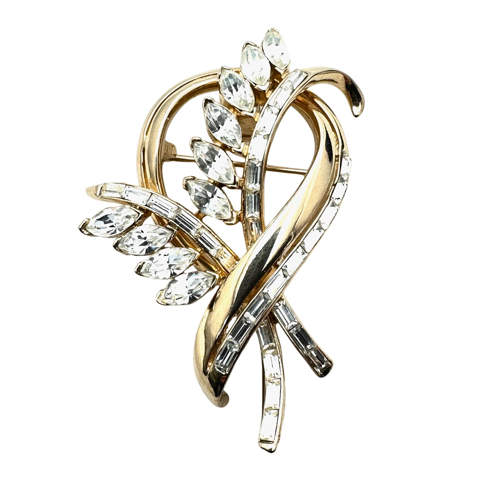 Vintage Coro Craft Pin Pendant Clear Rhinestone Gold Tone 2.5 Inch Pristine: Vintage Coro Craft Pin Pendant Clear Rhinestone Gold Tone 2.5 Inch Pristine