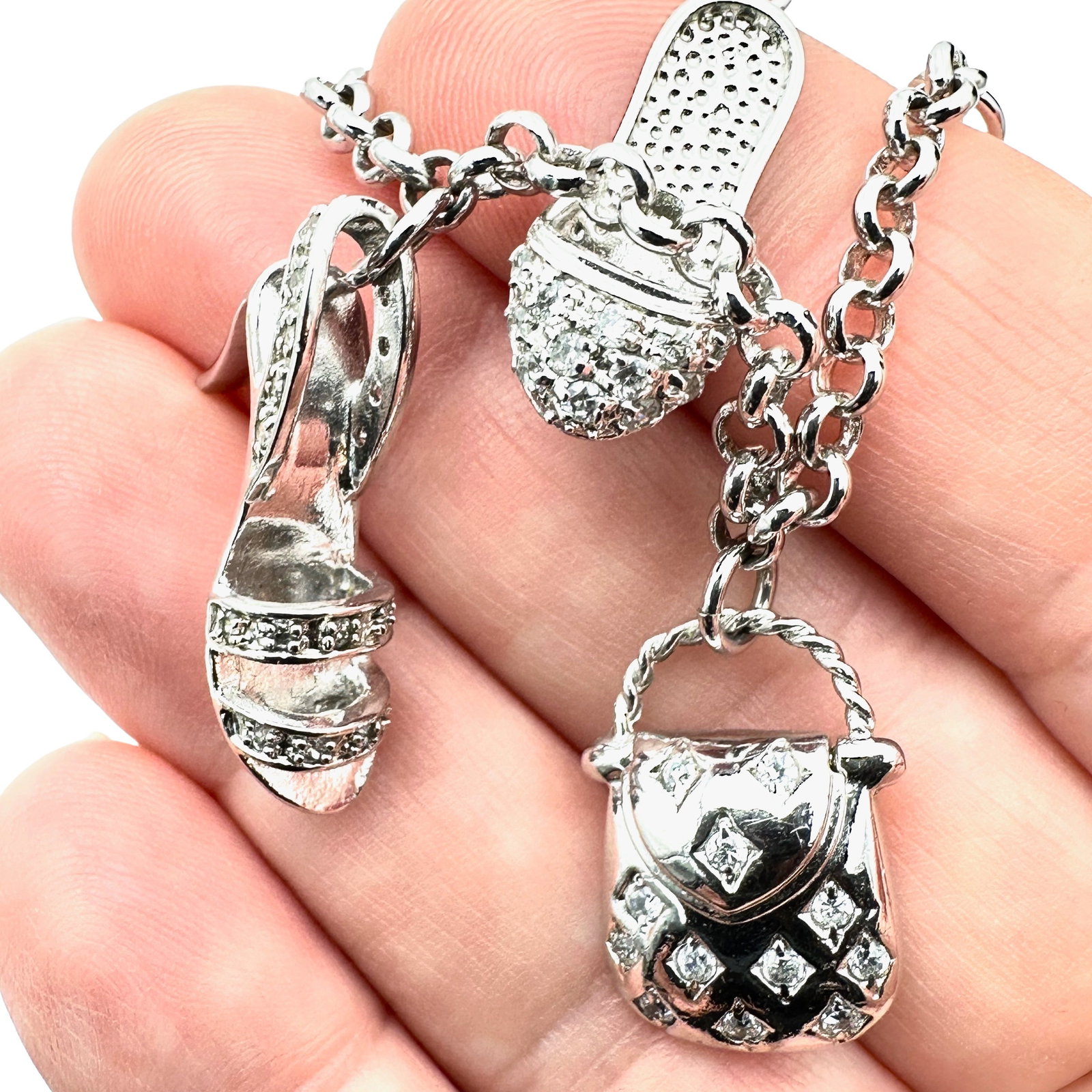 Silver Tone Fashion Charm Bracelet 7 Inch Purses Shoes: Silver Tone Fashion Charm Bracelet 7 Inch Purses Shoes