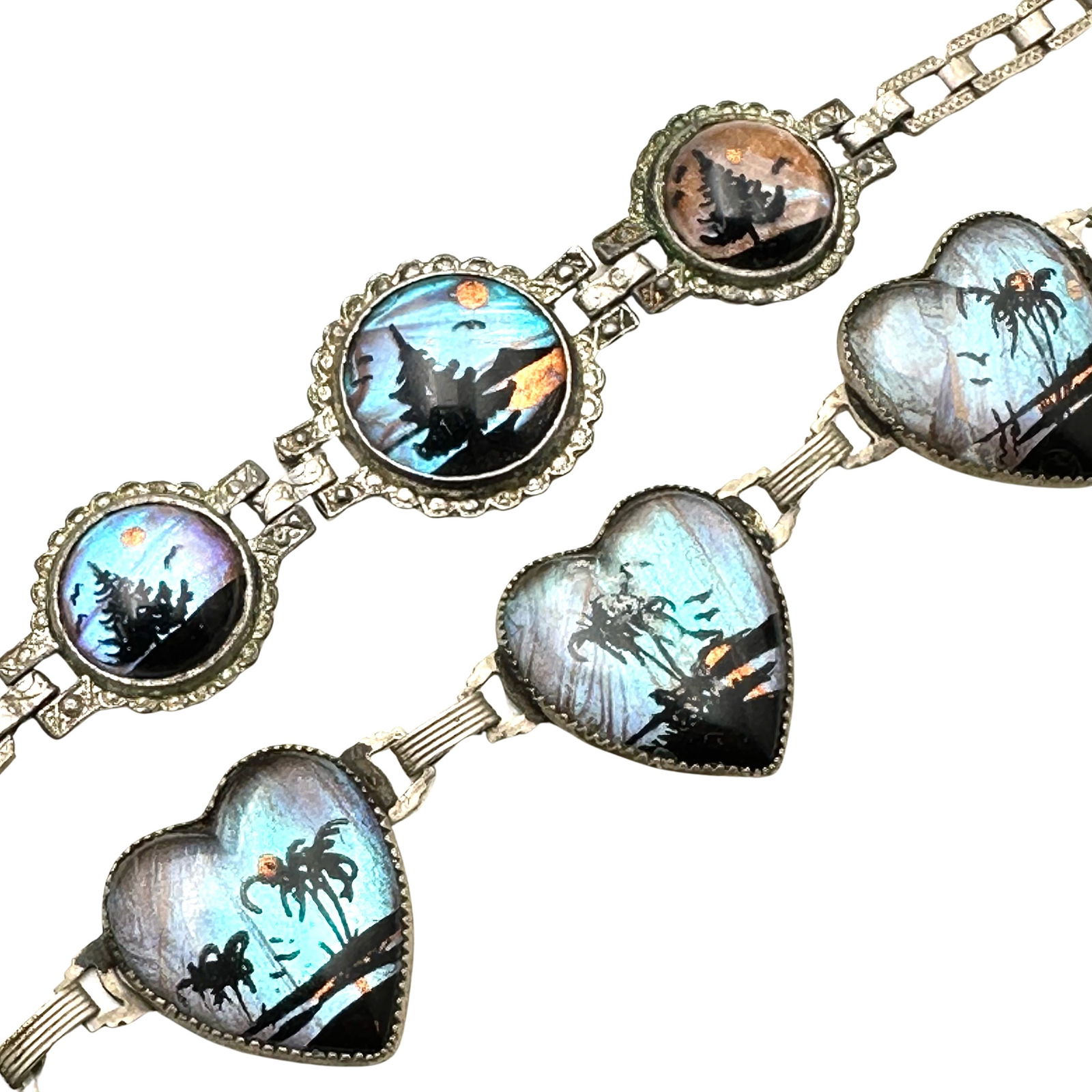 Vintage Group of Two Butterfly Wings Silver Tone Bracelets Selling As Is: Vintage Group of Two Butterfly Wings Silver Tone Bracelets Selling As Is