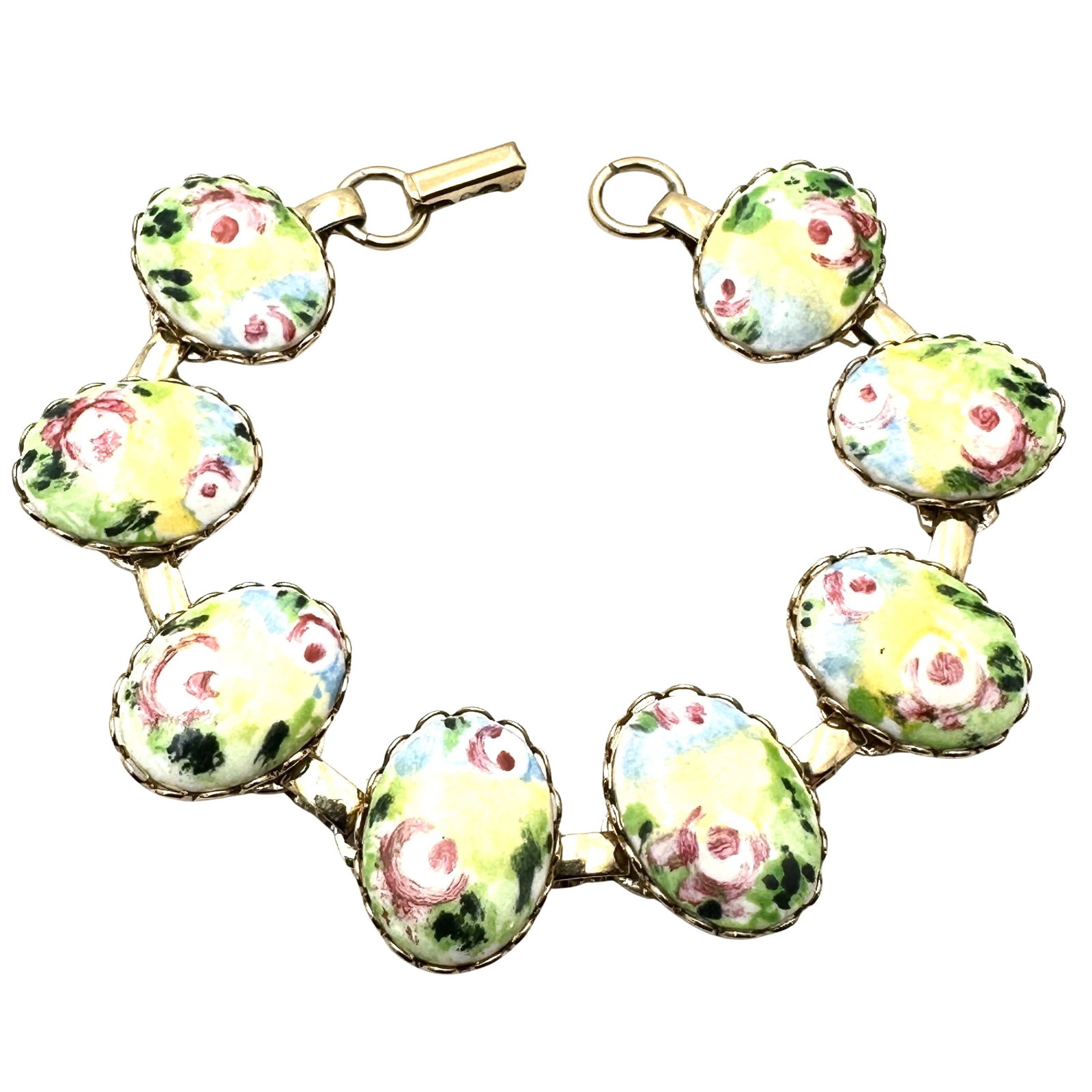 Vintage Hand Painted Enamel Gold Tone Bracelet 7 Inch: Vintage Hand Painted Enamel Gold Tone Bracelet 7 Inch