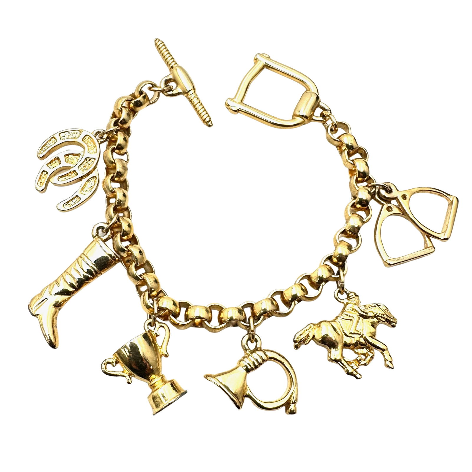 Vintage Gold Tone Equestrian Horse Charm Bracelet 7.5 Inch (1 of 3)
