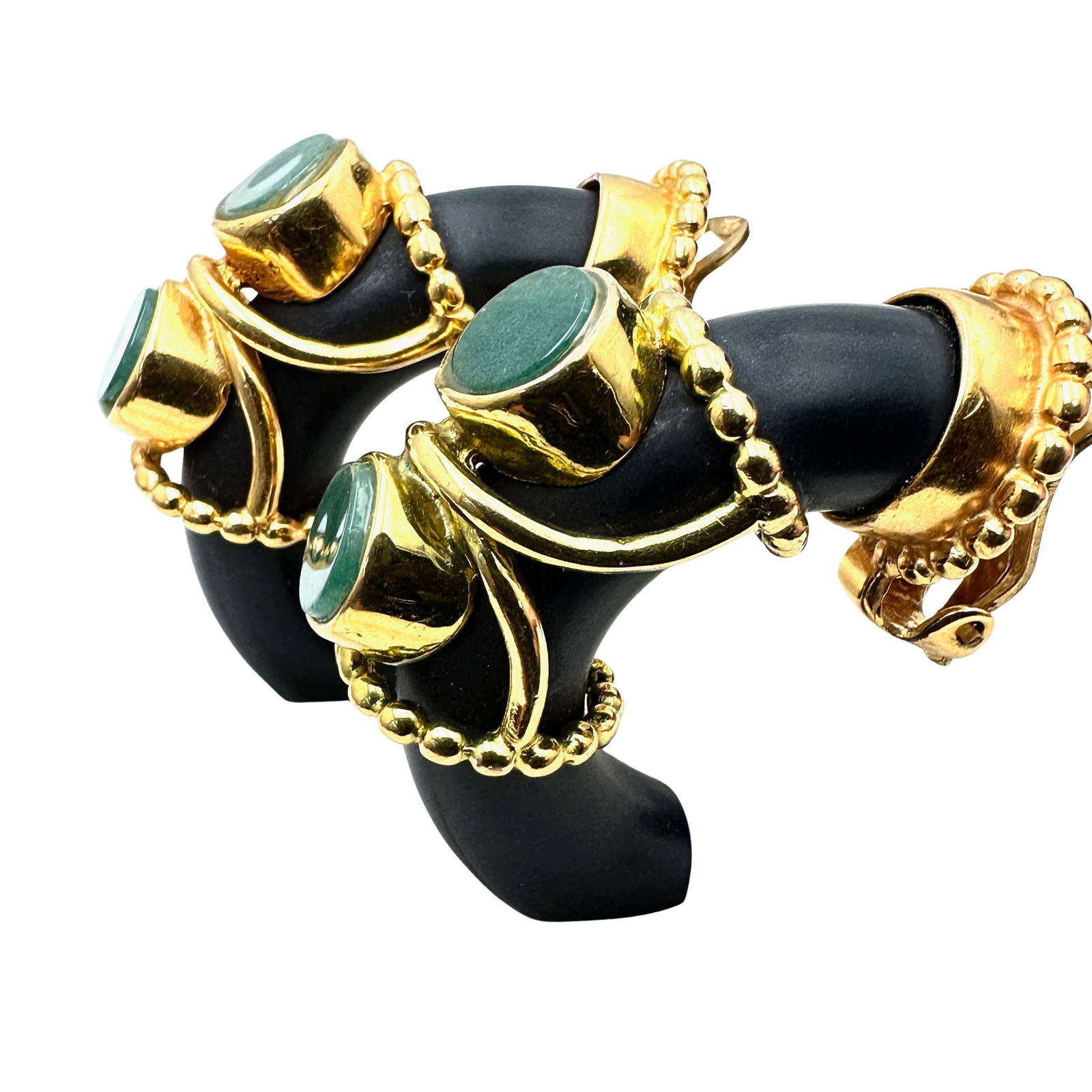 Vintage Inna Cytrine Paris Bold Black Gold Tone Clip Earrings 1980s Era Rare (1 of 3)