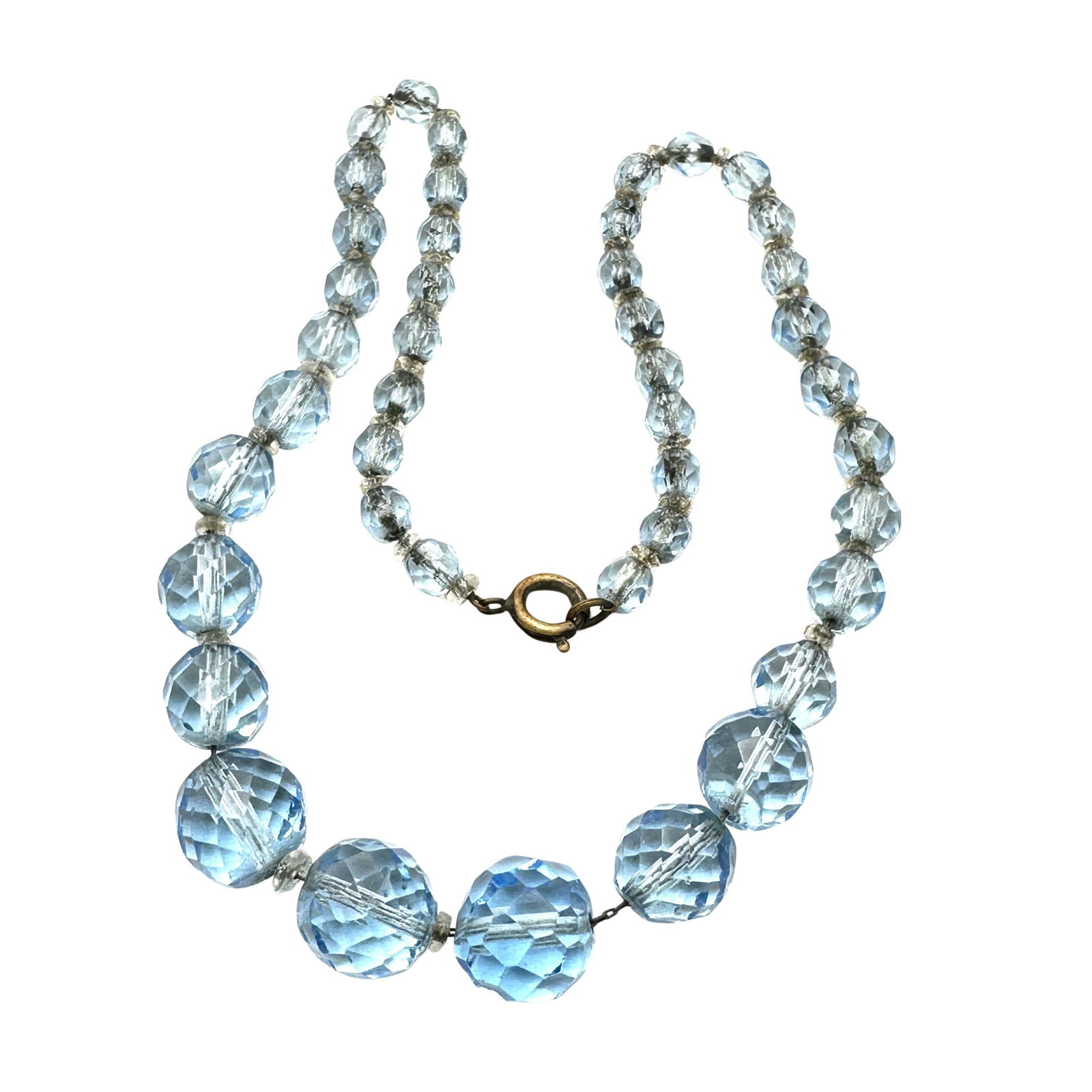 Antique Blue Czech Glass Bead Necklace 15 Inch Petite Size Vintage: Antique Blue Czech Glass Bead Necklace 15 Inch Petite Size Vintage