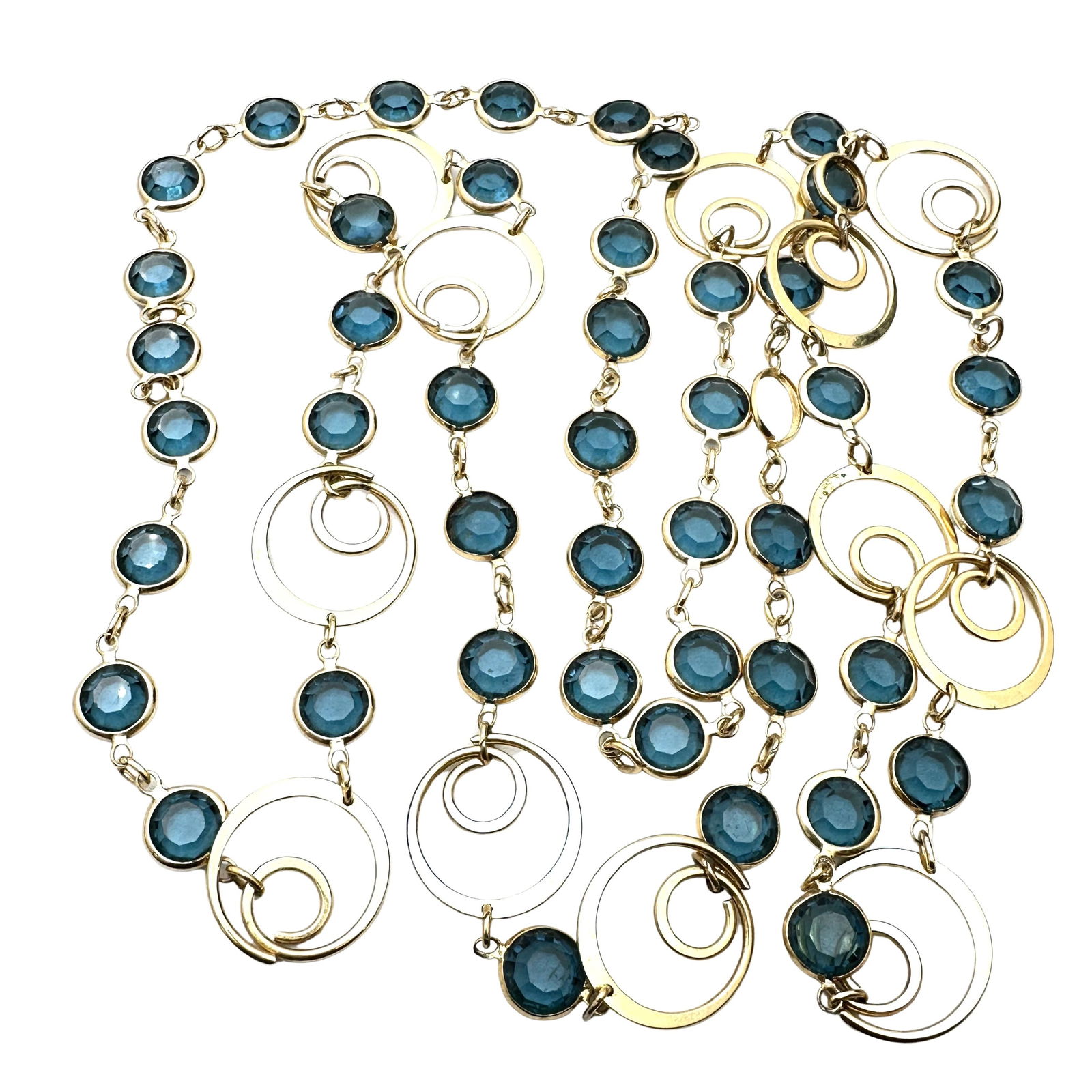 Vintage Blue Bezel Set Crystal Gold Tone Necklace 36 Inch: Vintage Blue Bezel Set Crystal Gold Tone Necklace 36 Inch
