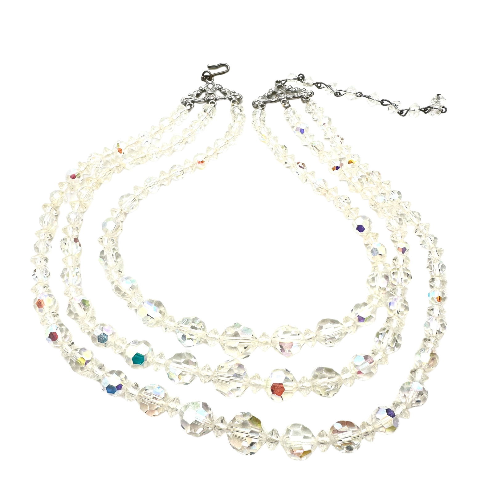 Vintage Aurora Borealis Crystal Necklace Multi Strand: Vintage Aurora Borealis Crystal Necklace Multi Strand