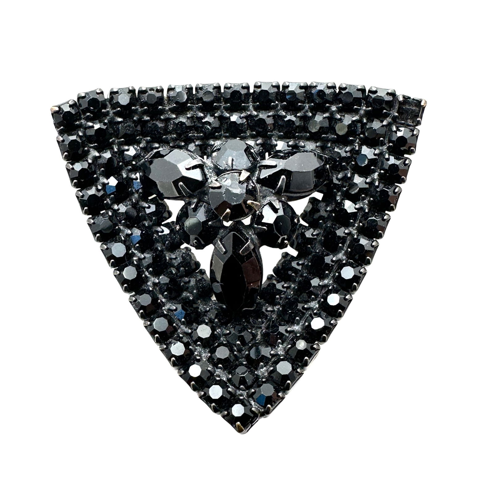 Vintage Black Glass Rhinestone 3 Dimensional Brooch Pin (1 of 3)