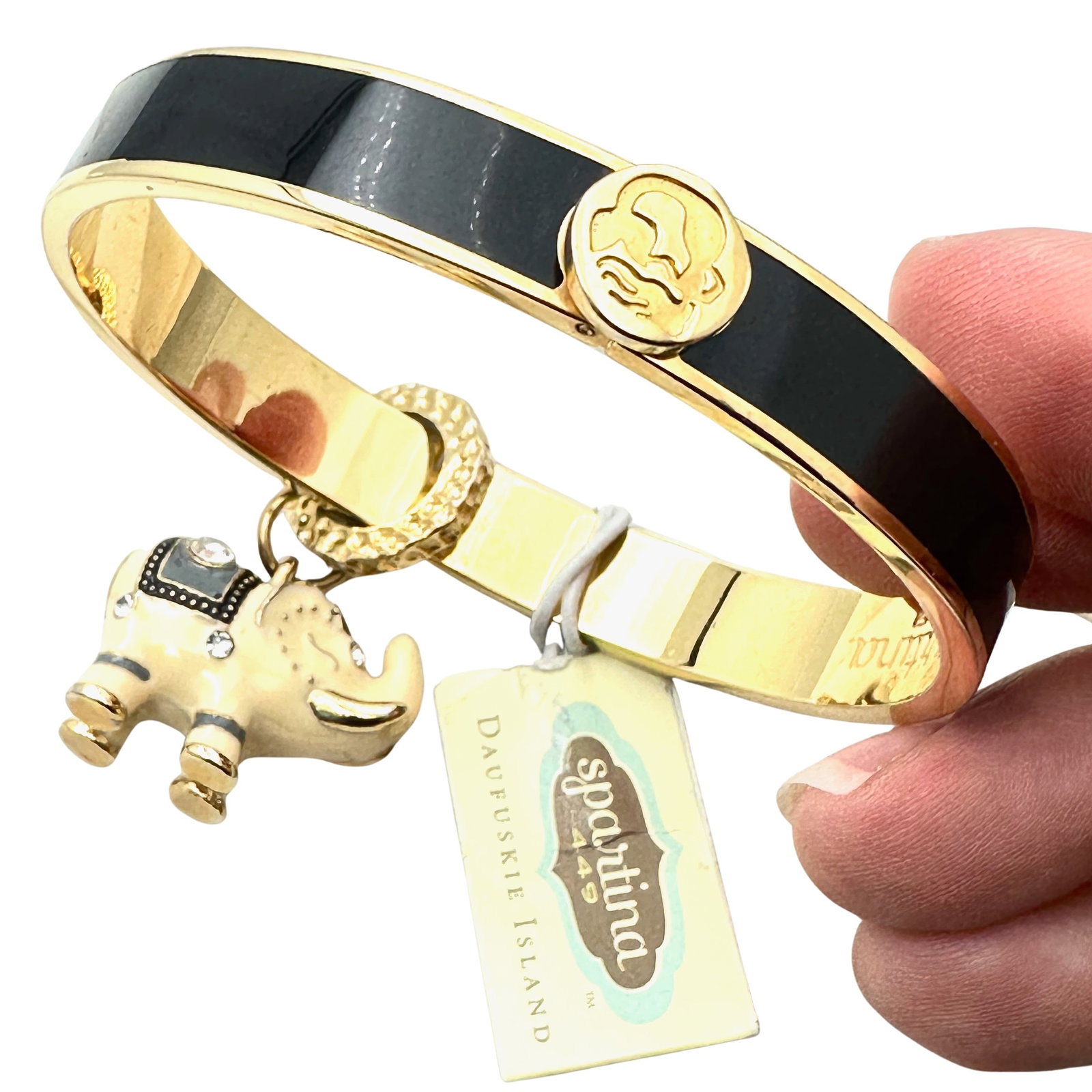 Spartina 449 18K Gold Plated Enamel Bracelet Elephant Charm Original Tag: Spartina 449 18K Gold Plated Enamel Bracelet Elephant Charm Original Tag