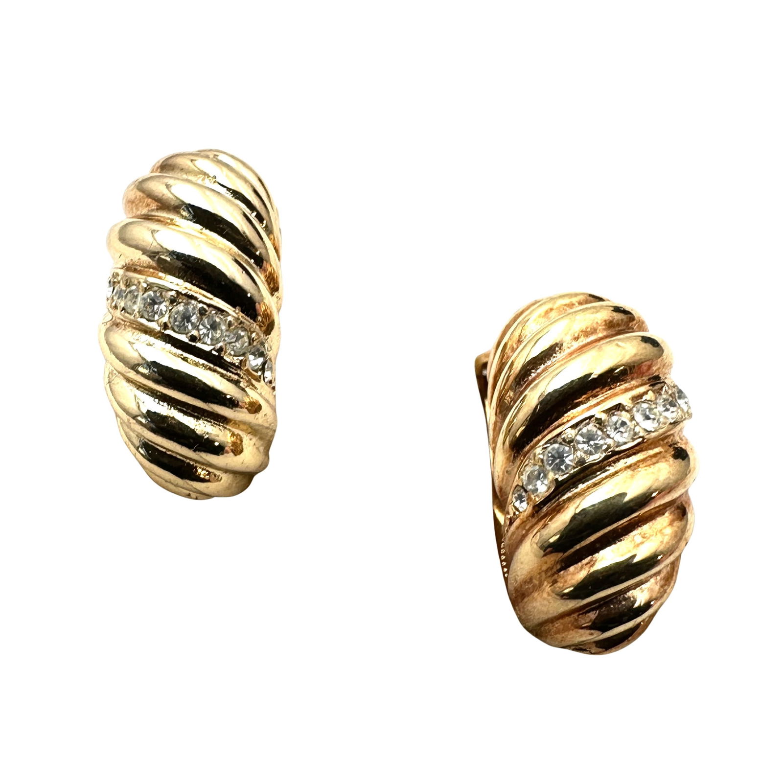 Vintage Christian Dior Clear Crystal Gold Tone Clip Earrings Pristine Unworn Condition (1 of 3)