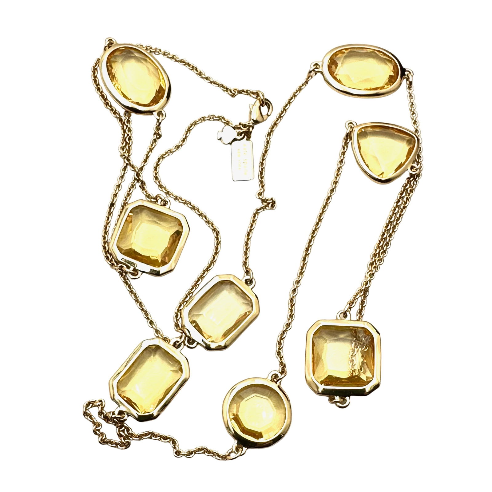 Kate Spade Lemon Yellow Crystal Gold Tone Station Necklace 30 Inch Length (1 of 3)