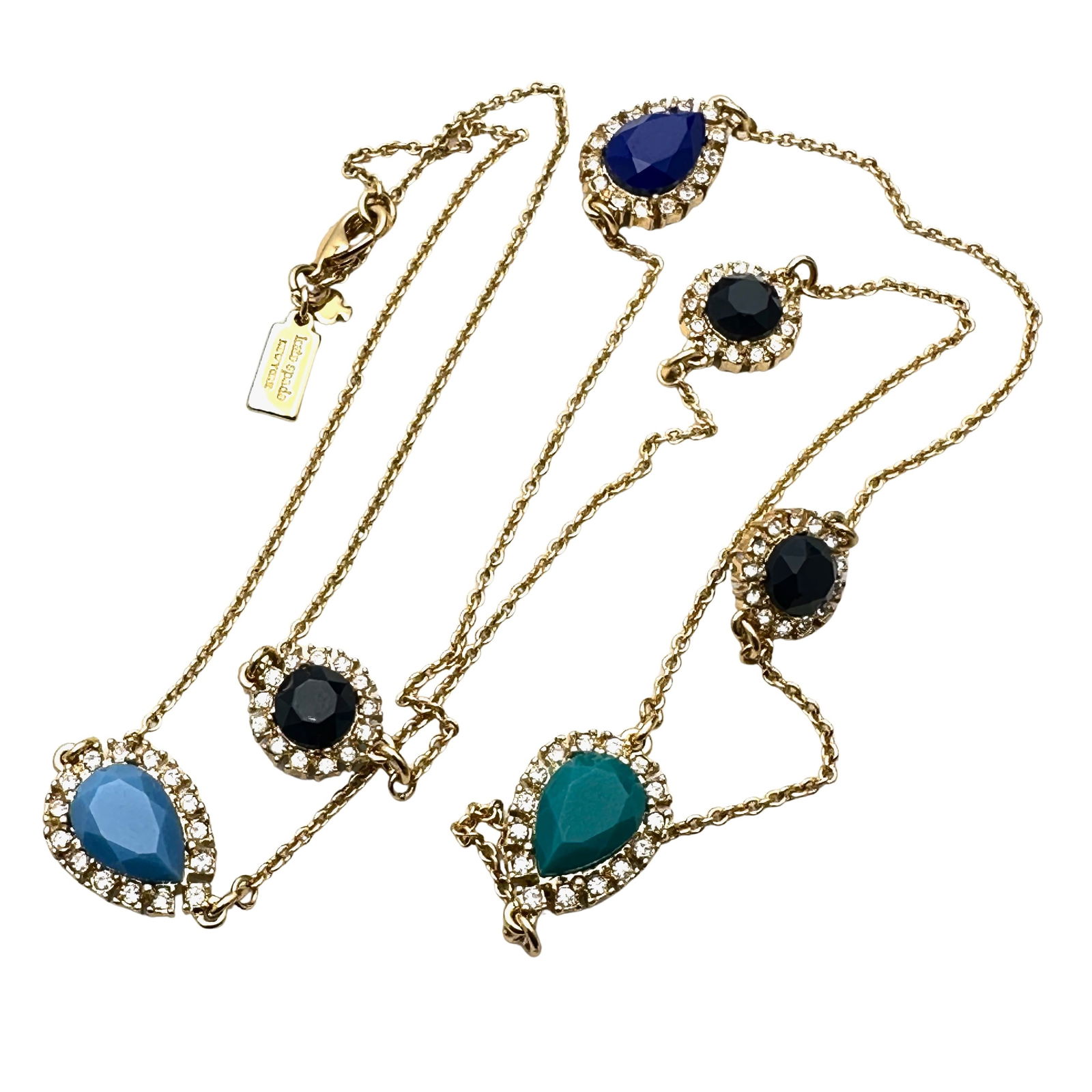Kate Spade Light And Dark Blue Crystal Gold Tone Station Necklace 30 Inch (1 of 3)