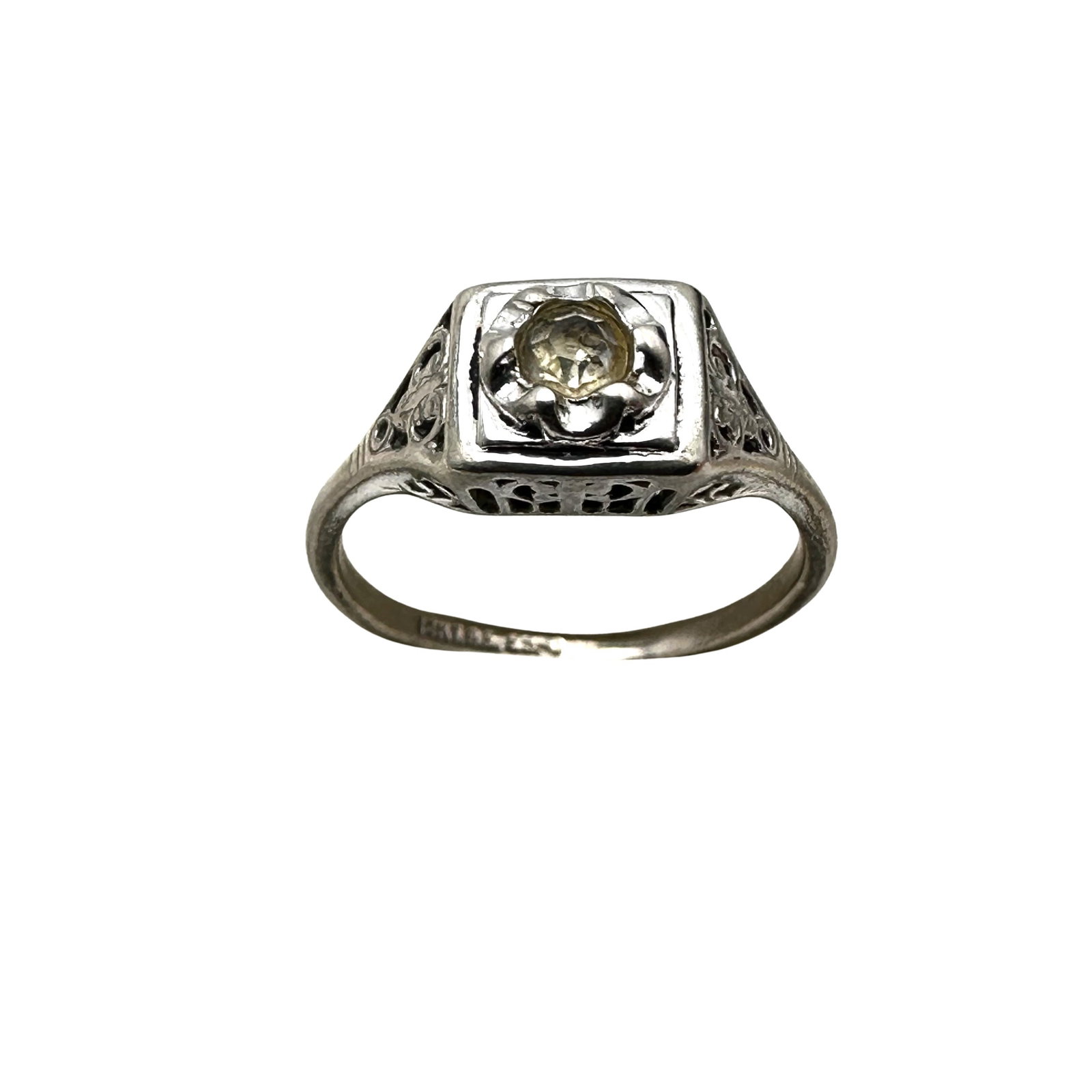 Vintage Sterling Silver Filigree Ring Glass Stone Size 7: Vintage Sterling Silver Filigree Ring Glass Stone Size 7