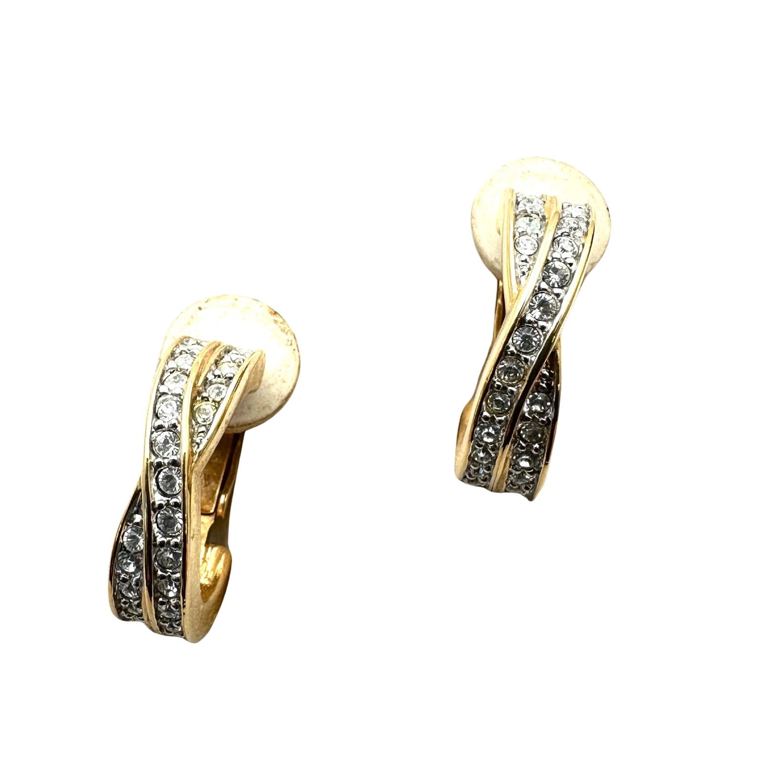 Vintage Swarovski Swan Hallmark Gold Plated Crystal Clip Earrings (1 of 3)